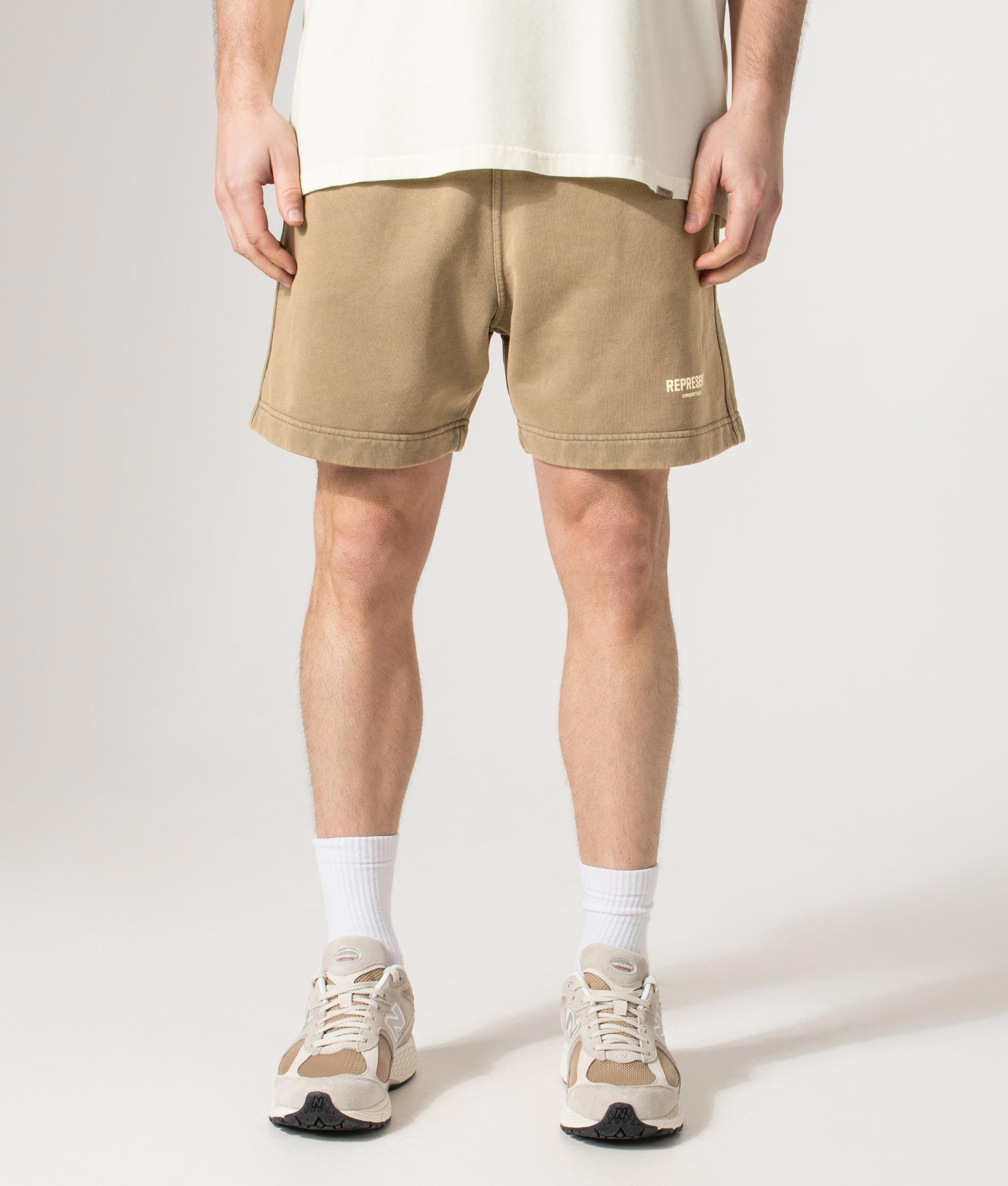 Owners’ Club Shorts in Almond | 100% Cotton | REPRESENT | EQVVS | Front model shot 
