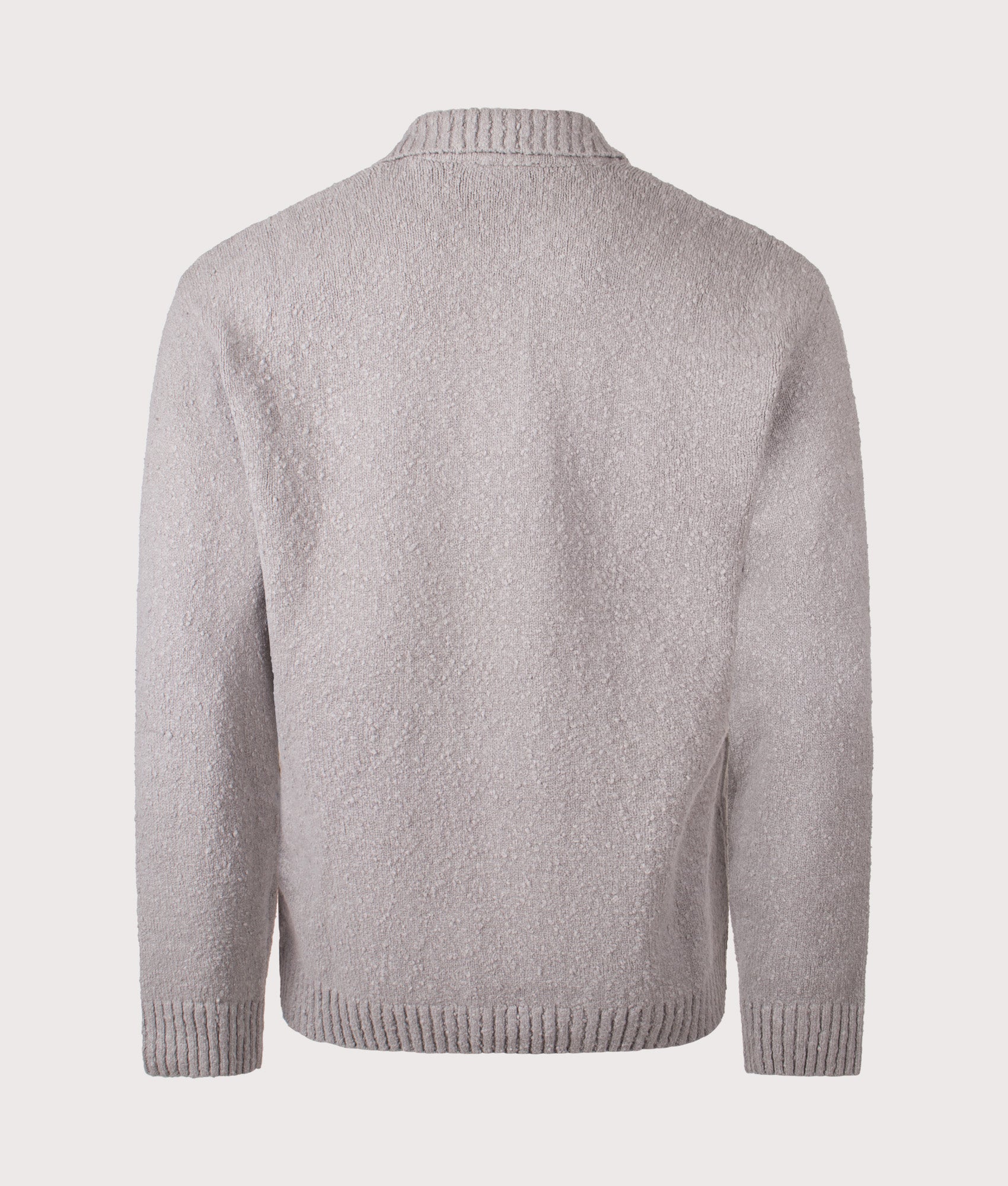 REPRESENT Knitted Boucle Long Sleeve Polo Shirt in Grey at EQVVS Menswear. Back shot.