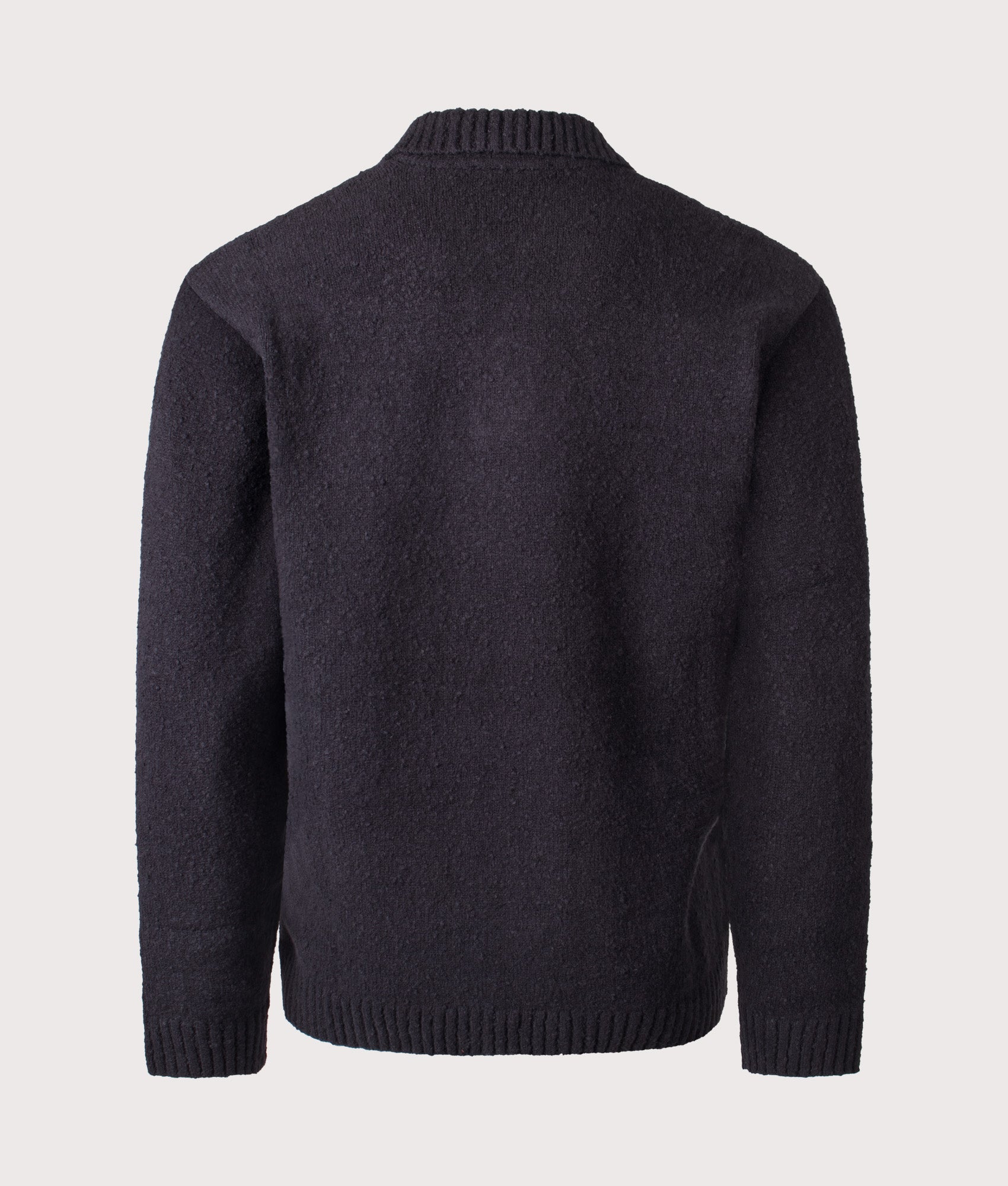 REPRESENT Knitted Boucle Long Sleeve Polo Shirt in Black at EQVVS Menswear.  Back shot. 