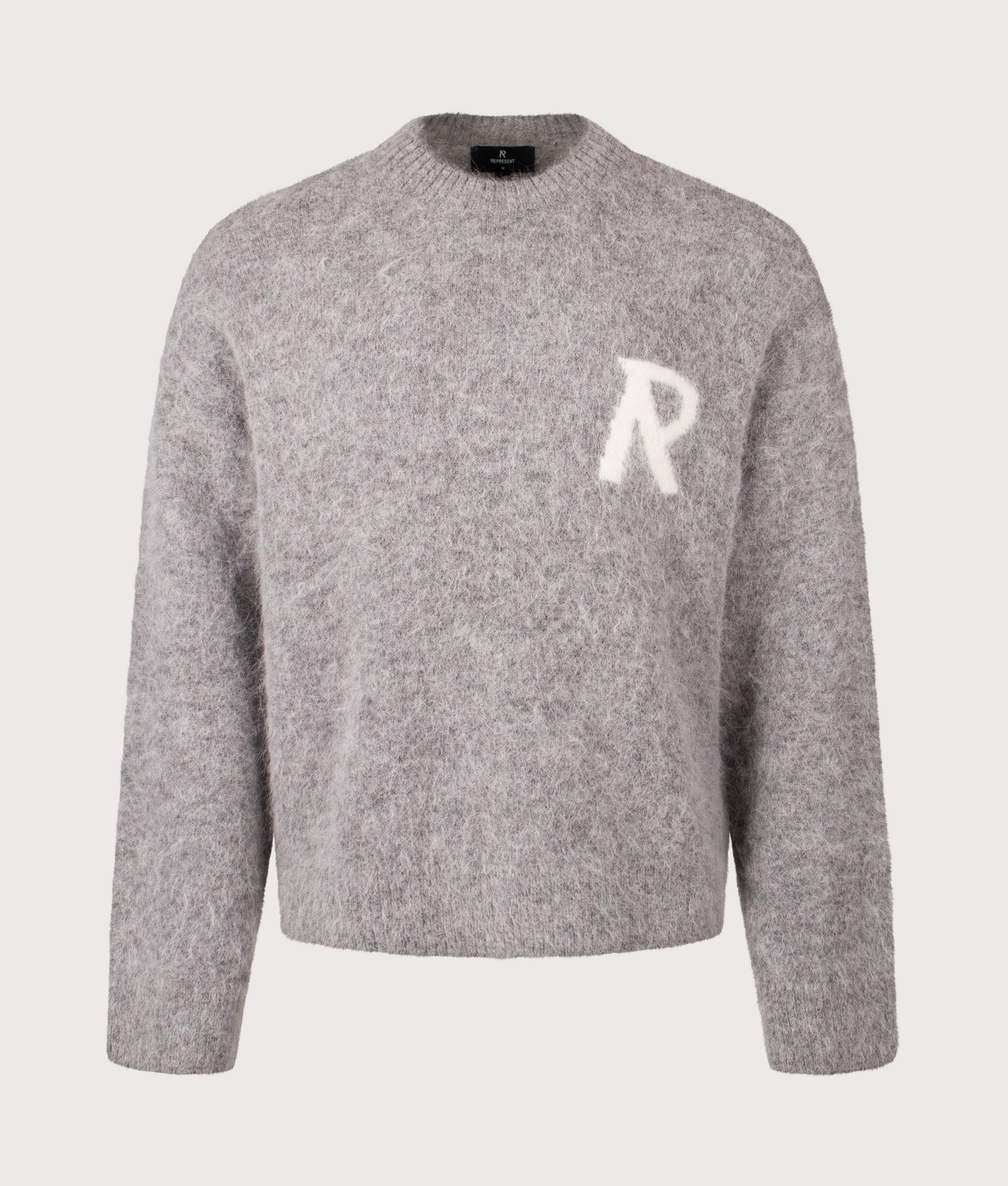 REPRESENT Logo Knit Sweatshirt in  Grey at EQVVS menswear. Front shot.