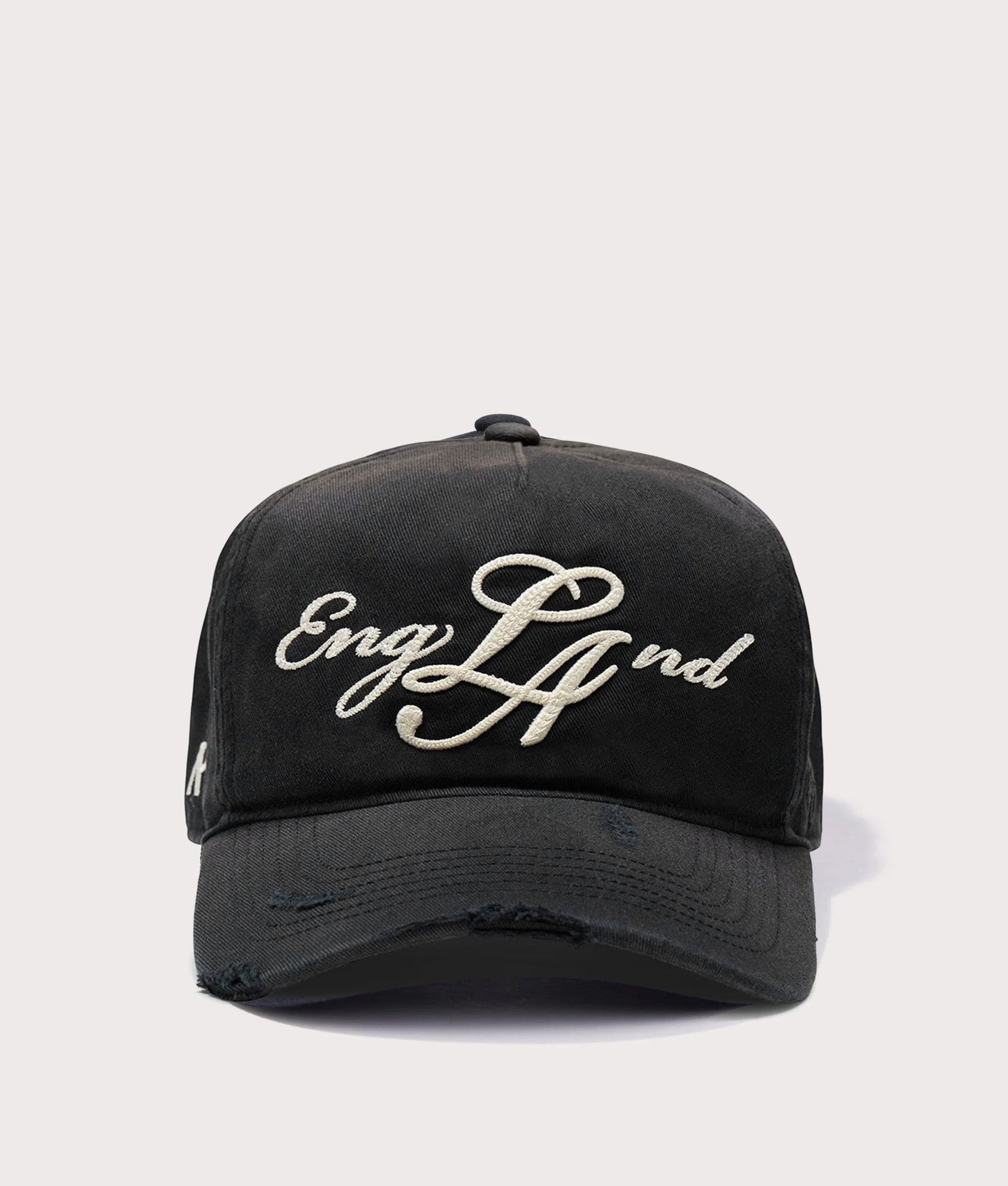 Represent X 47 EngLAnd Cap in Aged Black at EQVVS Menswear. Front shot.