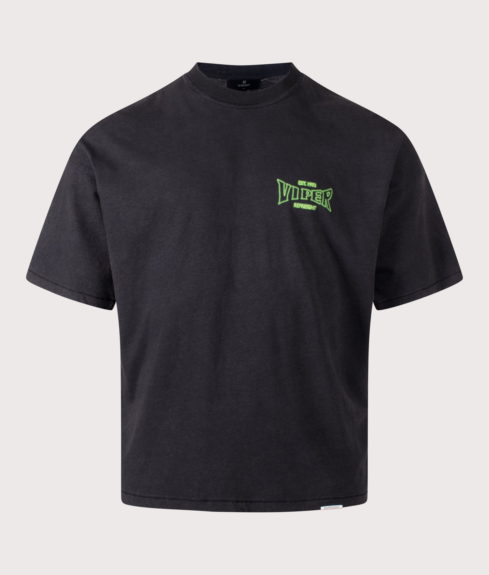 The Viper Room Glow T-Shirt in Vintage Black by REPRESENT. Shot by EQVVS. Front shot.