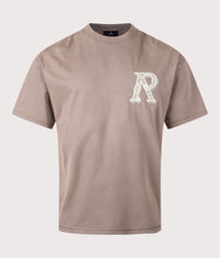 Oversized Fit Western Initial T-Shirt: 16 Dusty Brown 