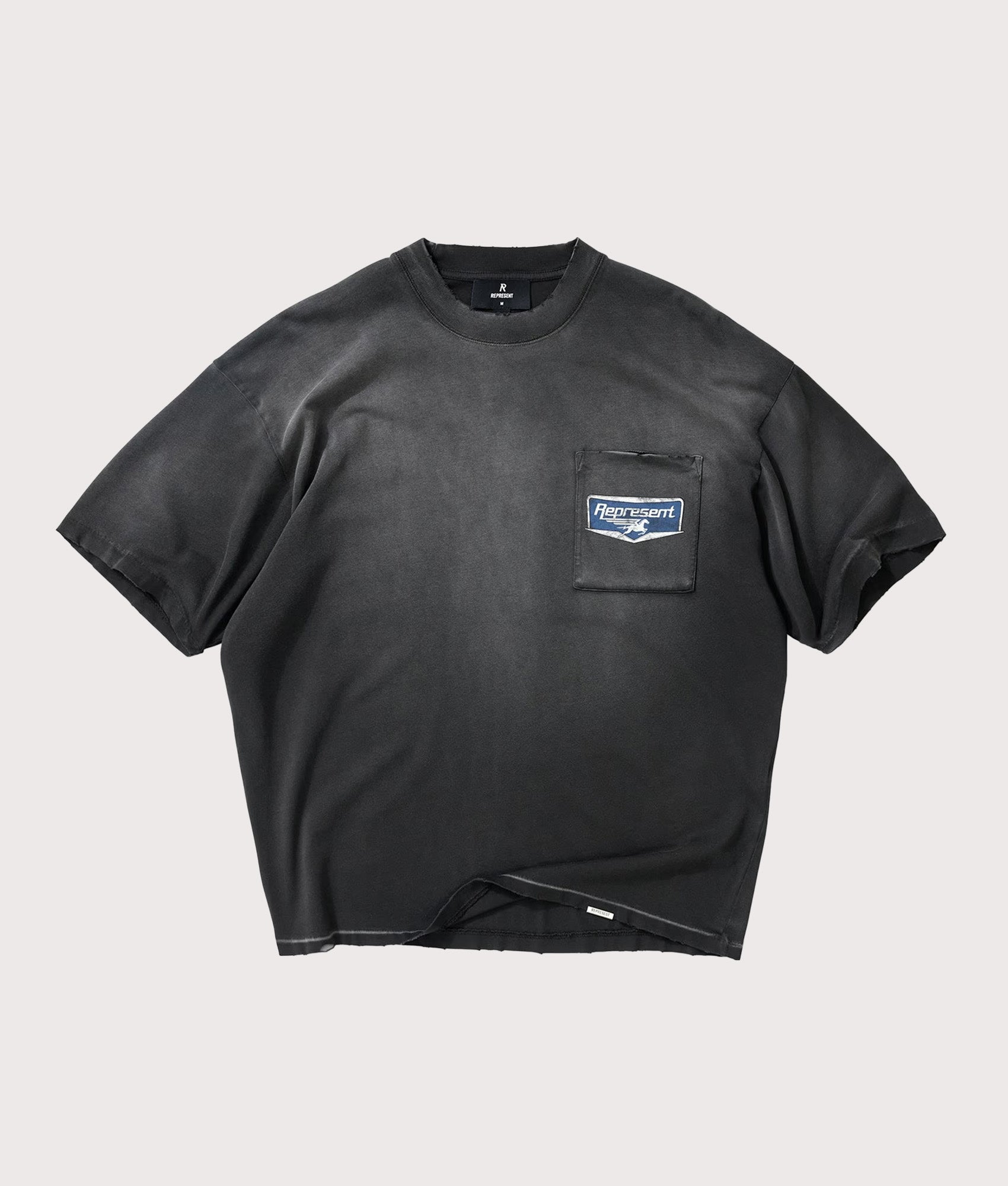 Represent Oversized Fit Nothing Faster T-Shirt in Stained Black at EQVVS Menswear. Front shot.