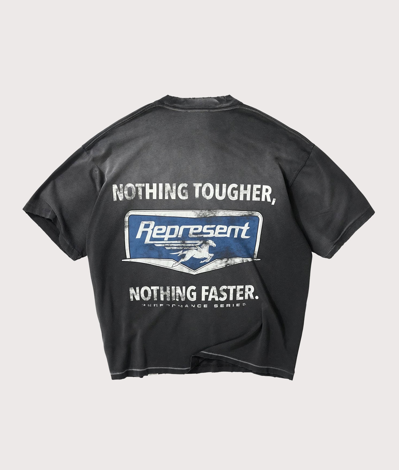 Represent Oversized Fit Nothing Faster T-Shirt in Stained Black at EQVVS Menswear. Back shot.