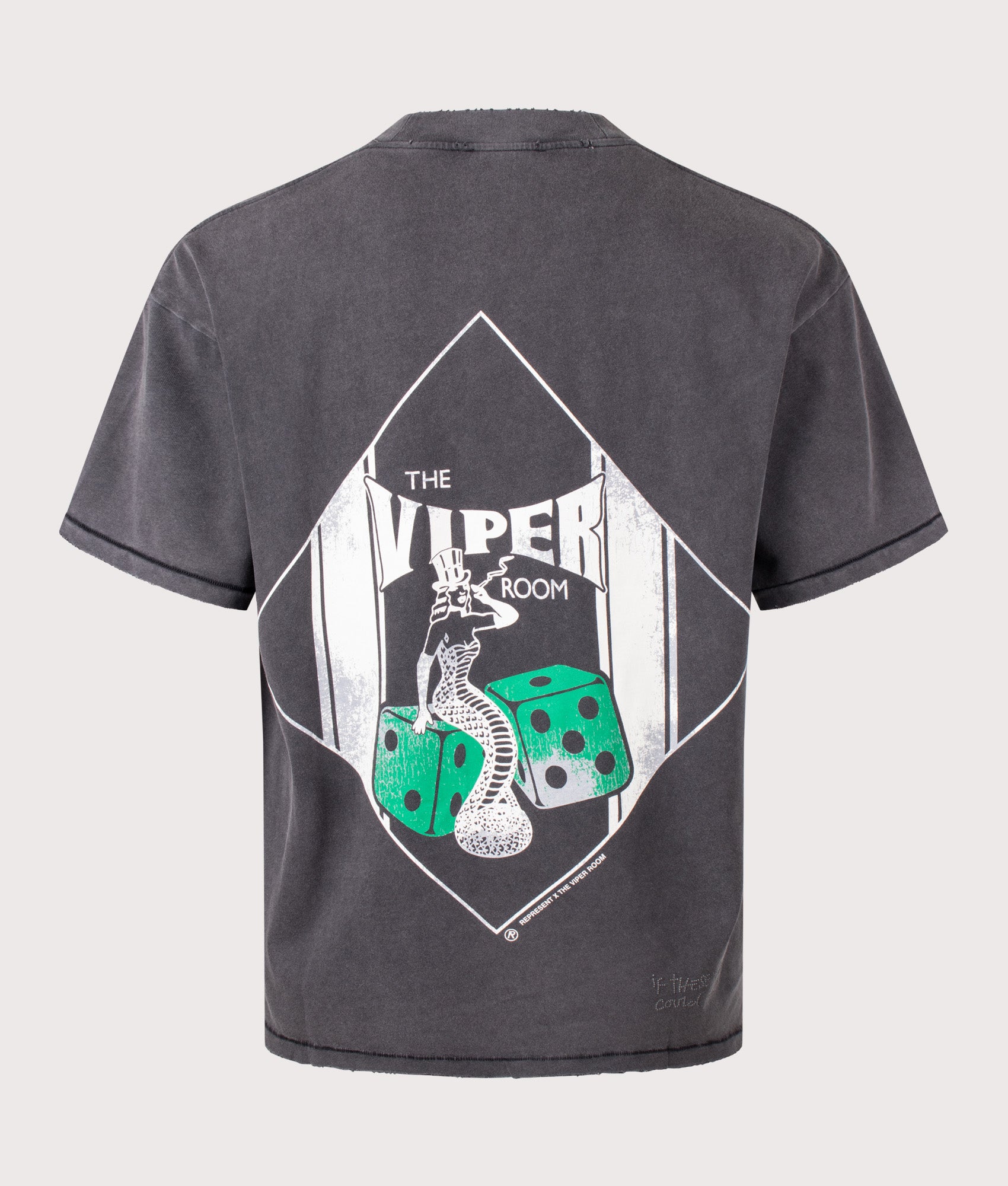REPRESENT Viper Room Dice T-Shirt in Vintage Grey at EQVVS Menswear. Back shot.