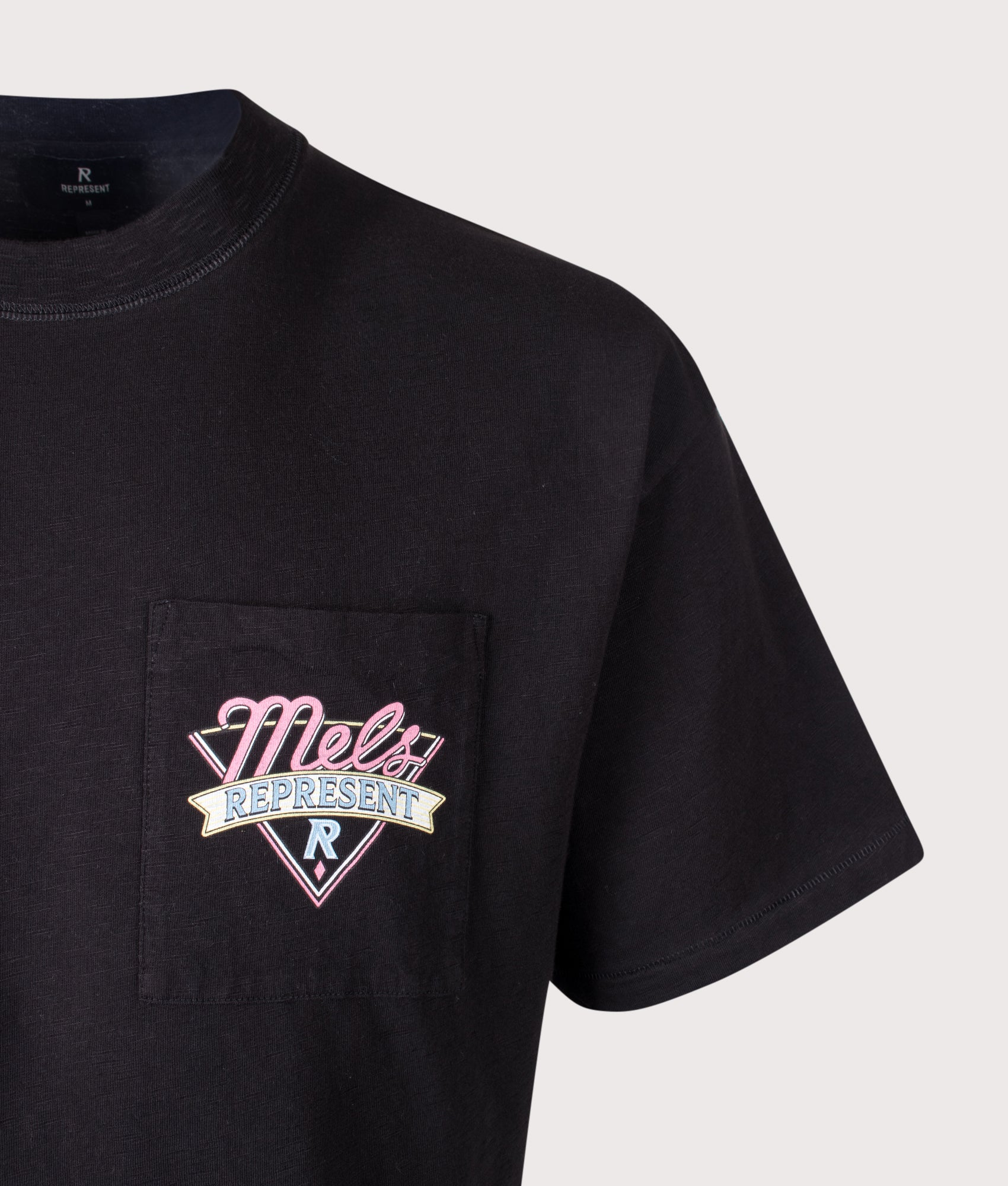 Mel's Dinner T-Shirt in Jet Black by REPRESENT. Shot by EQVVS. Detail shot.
