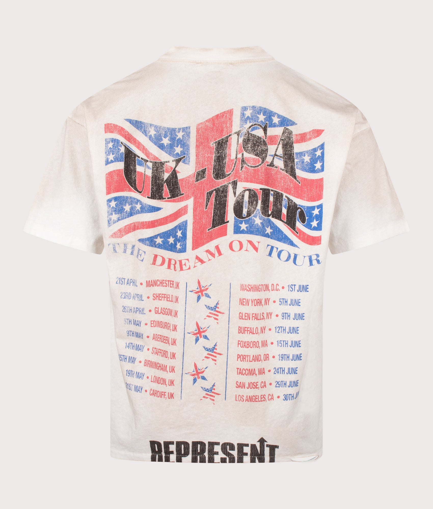 REPRESENT The American Dream On Tour T-Shirt in Washed Ecru at EQVVS Menswear. Back shot.