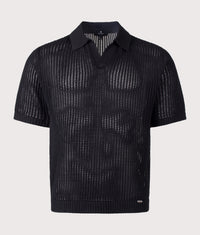 Beverly Open Gauge Knitted Polo Shirt: 01 Jet Black 