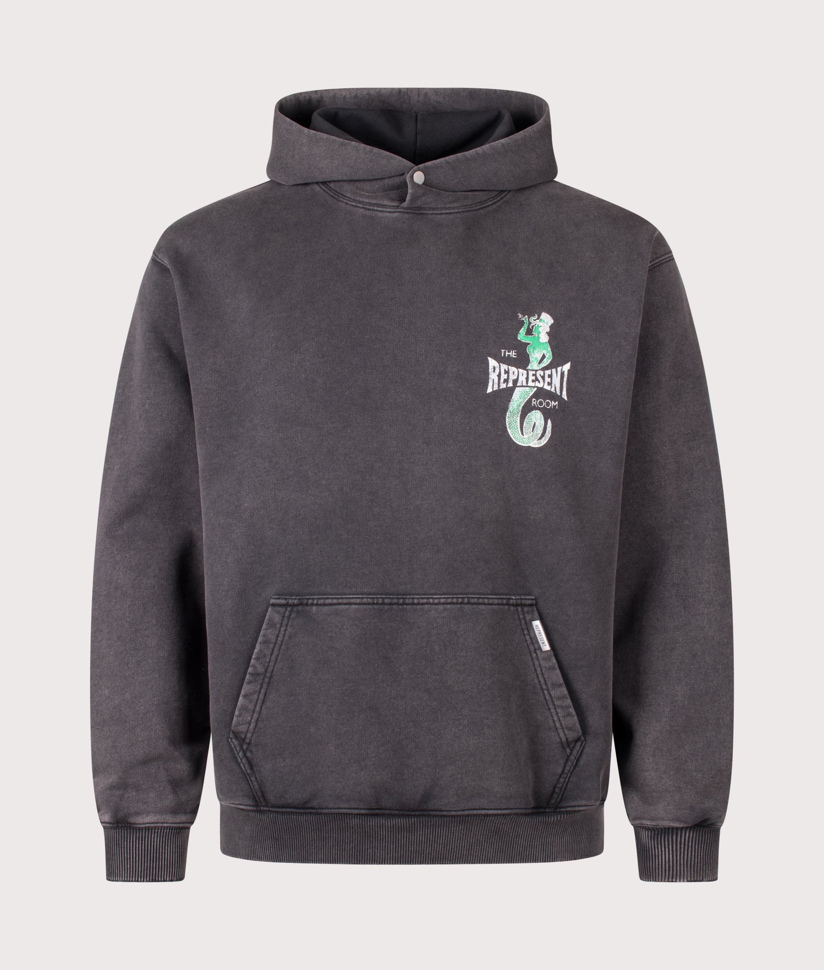 The Viper Room Dice Hoodie in Vintage Grey by REPRESENT. Shot by EQVVS. Front shot.