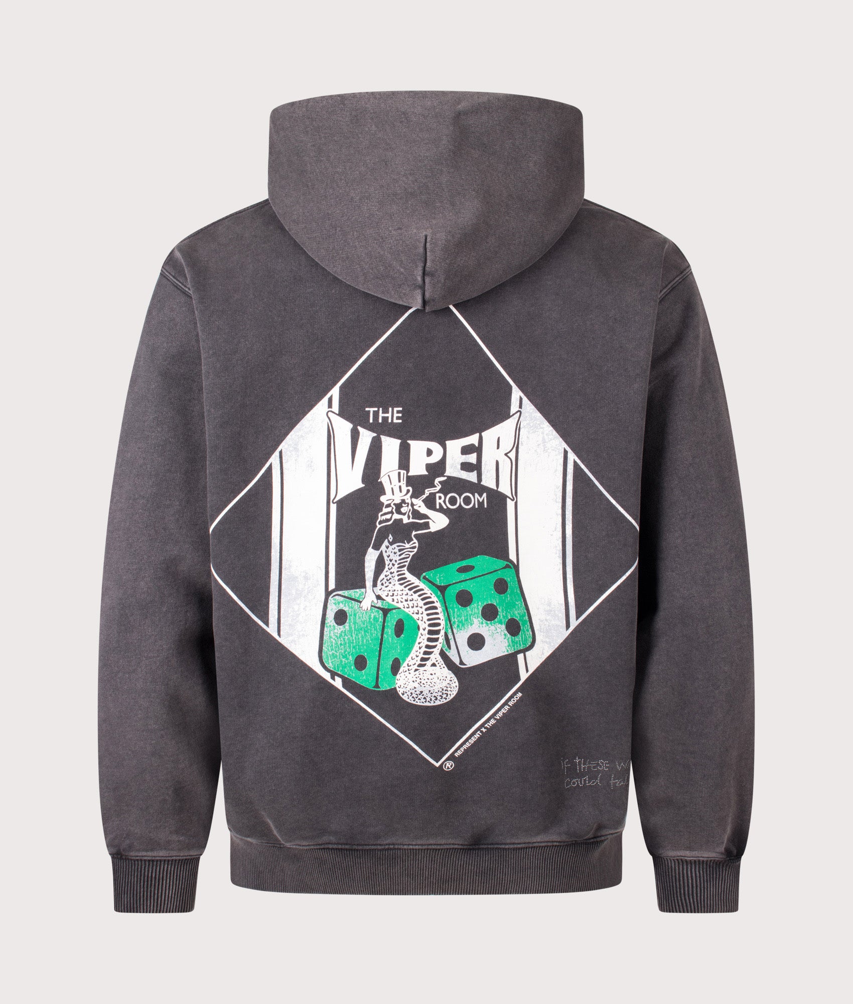 The Viper Room Dice Hoodie in Vintage Grey by REPRESENT. Shot by EQVVS. Front shot.