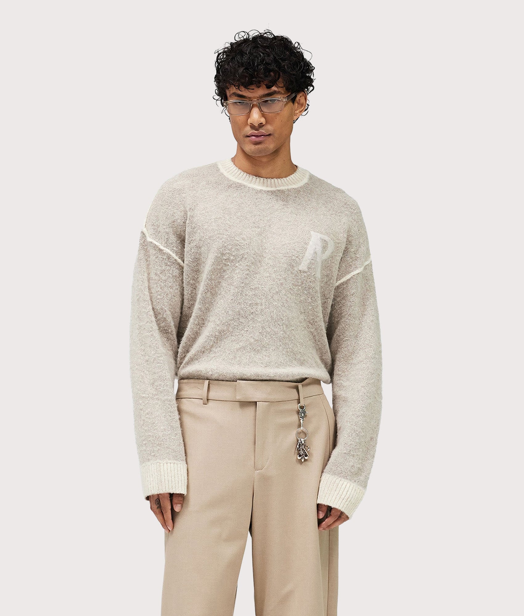 Represent Laurel Alpaca Knitted Jumper  in Latte at EQVVS Menswear. Model front shot.