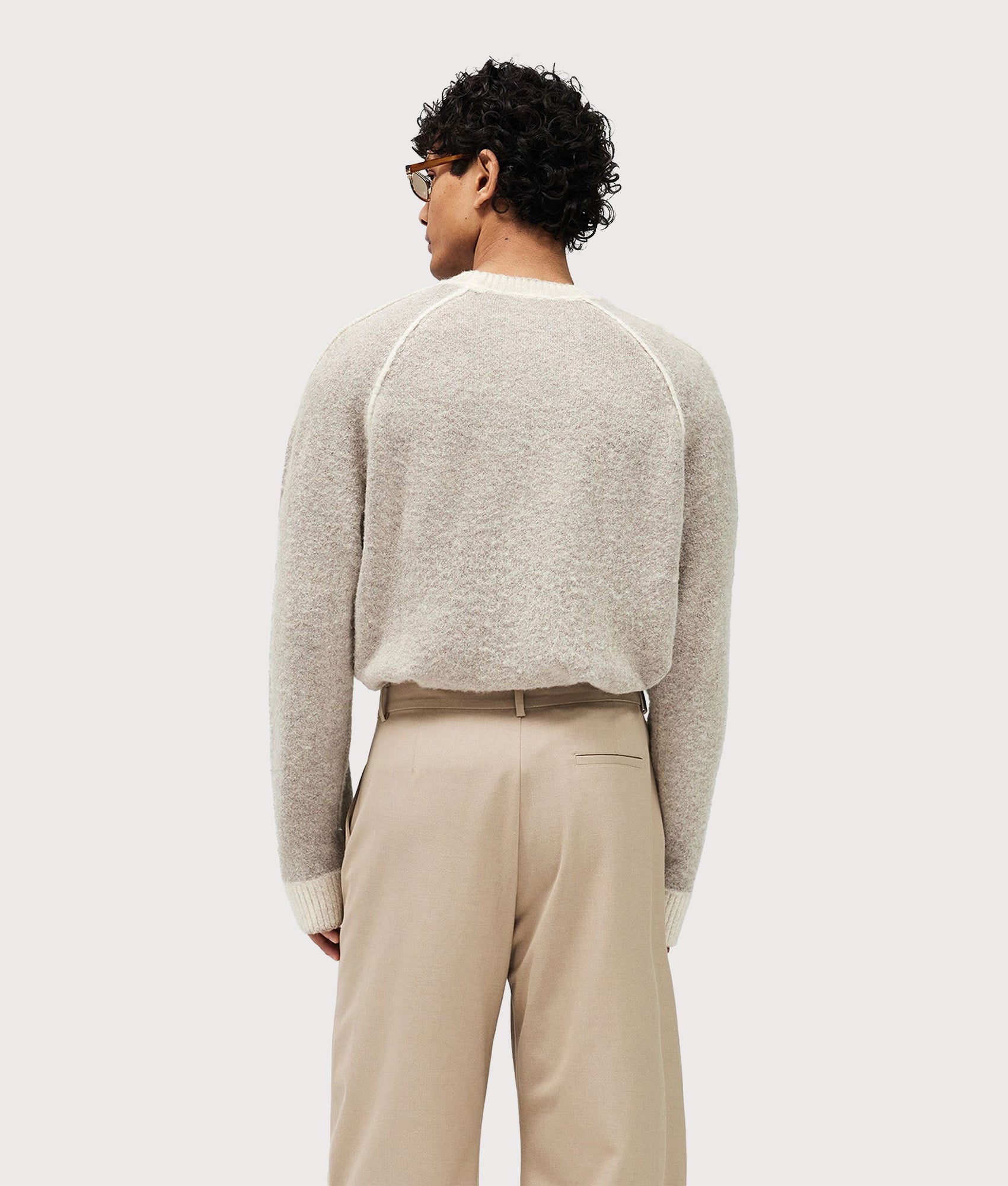 Represent Laurel Alpaca Knitted Jumper  in Latte at EQVVS Menswear. Model back shot.