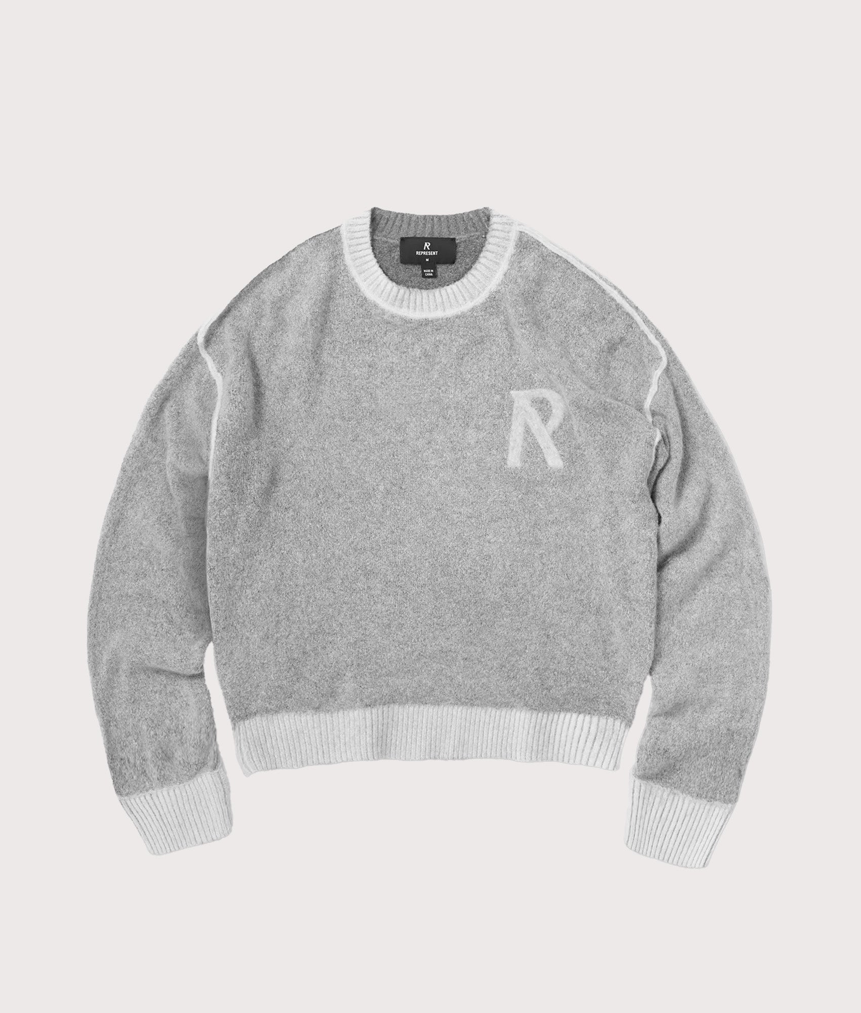 Represent Laurel Alpaca Knitted Jumper  in Sun Fade Grey at EQVVS Menswear. Flat front shot.