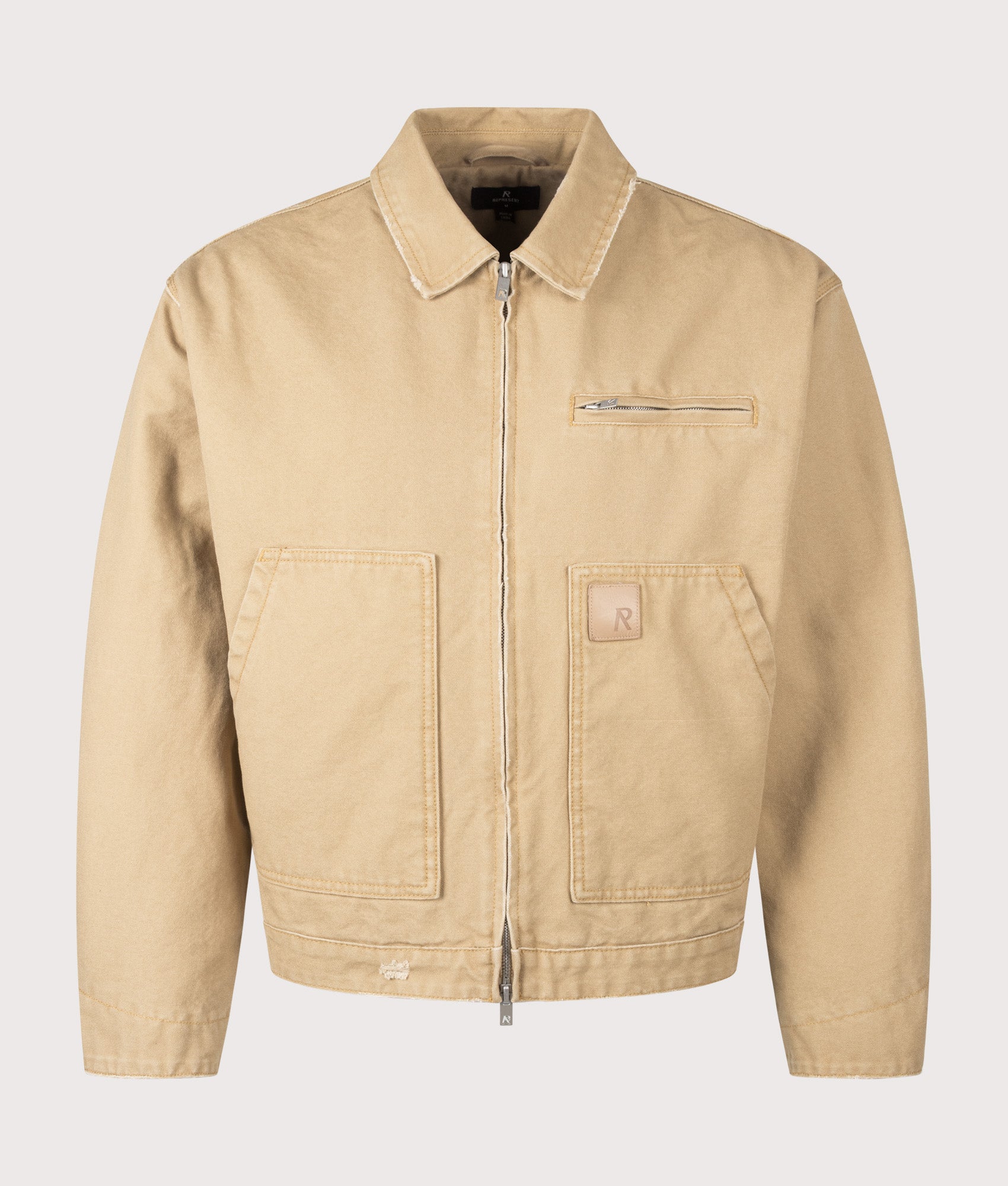 Workwear Jacket in Washed Tan by REPRESENT. Shot by EQVVS. Front shot.