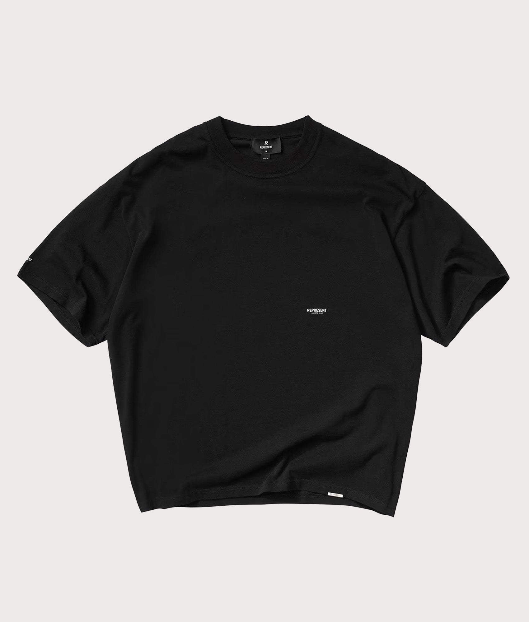 Represent Oversized Micro Owners Club T-Shirt in Jet Black at EQVVS Menswear. Front shot.