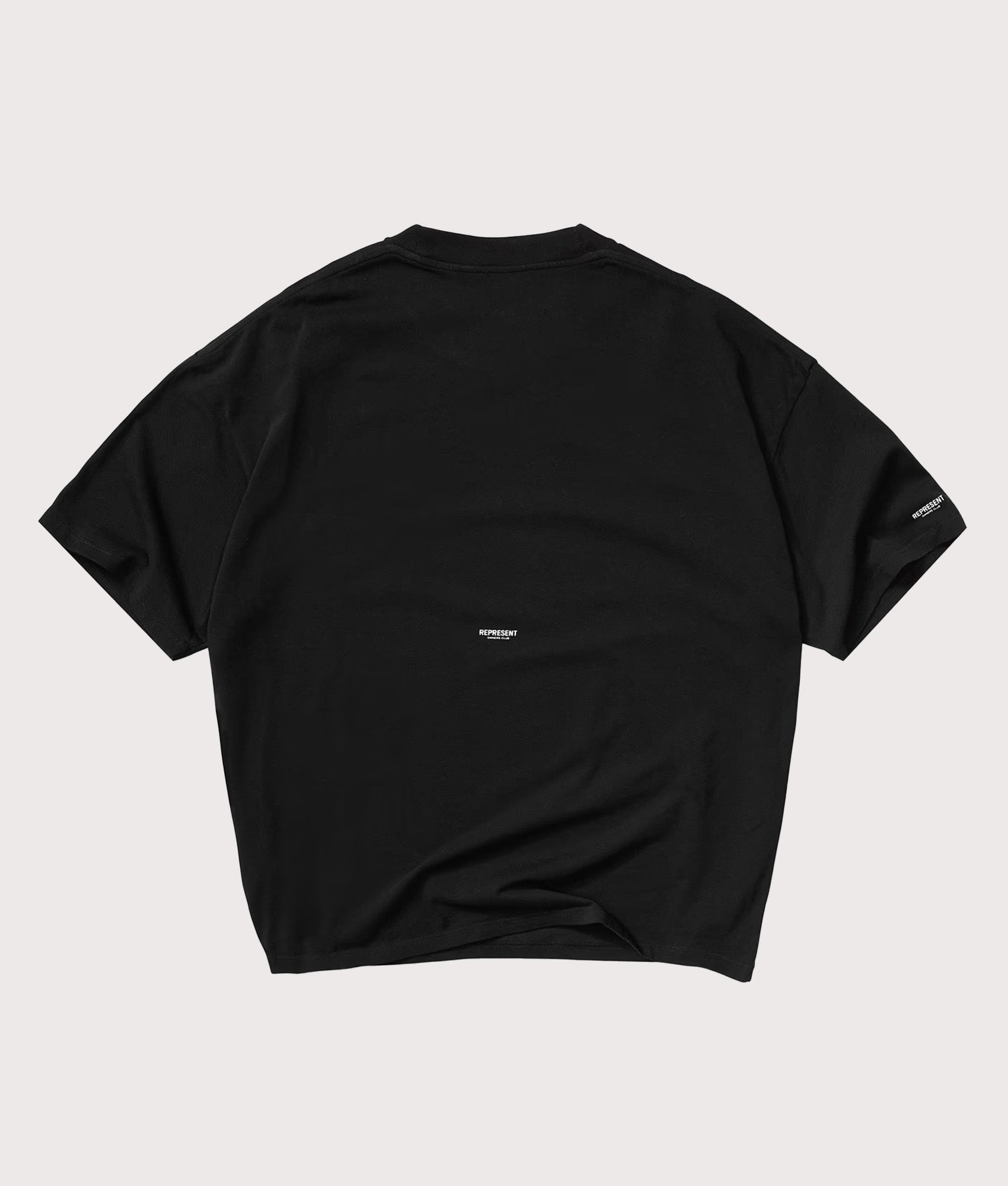 Represent Oversized Micro Owners Club T-Shirt in Jet Black at EQVVS Menswear. Back shot.