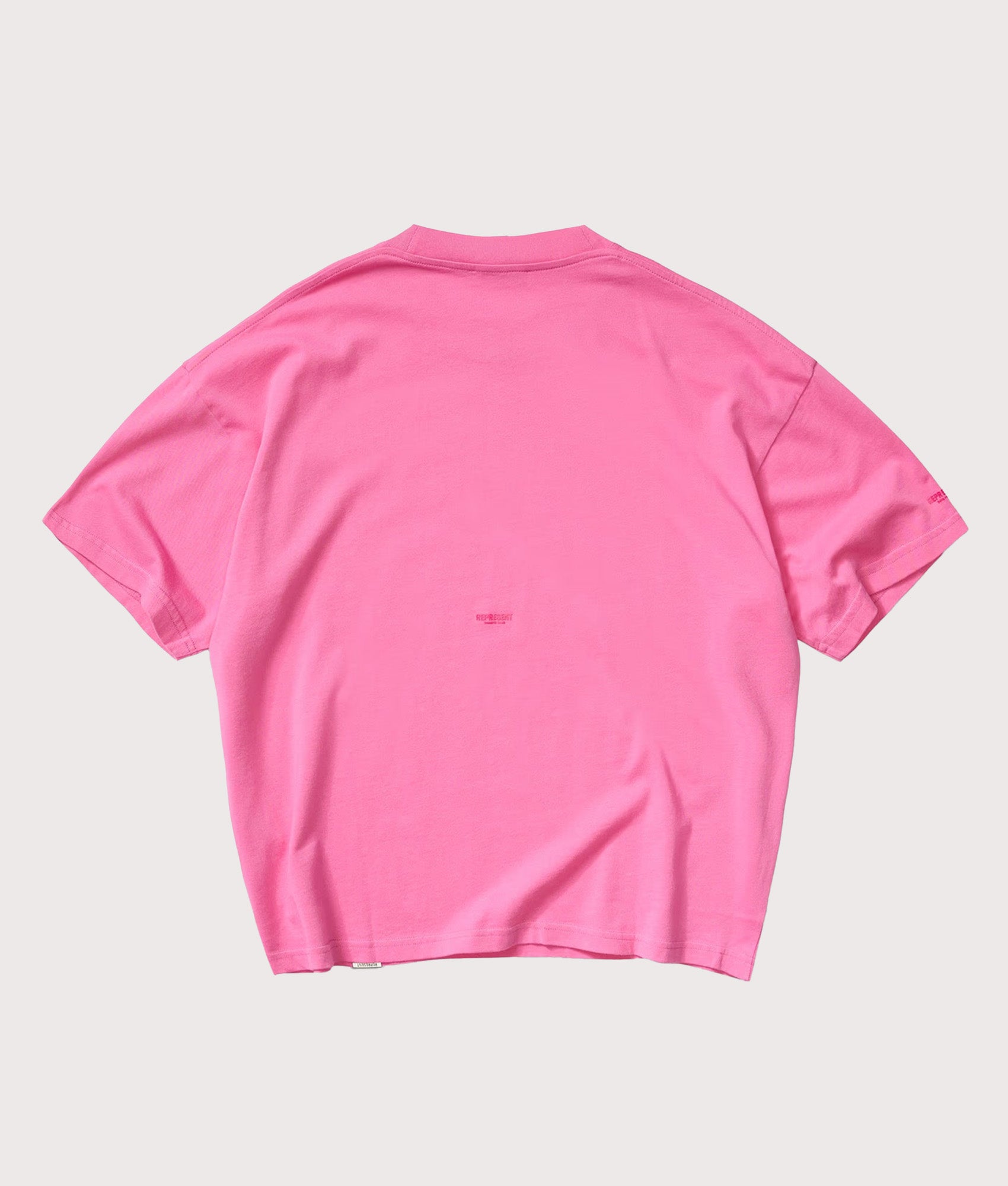 Represent Oversized Micro Owners Club T-Shirt in Pink at EQVVS Menswear. Back shot.