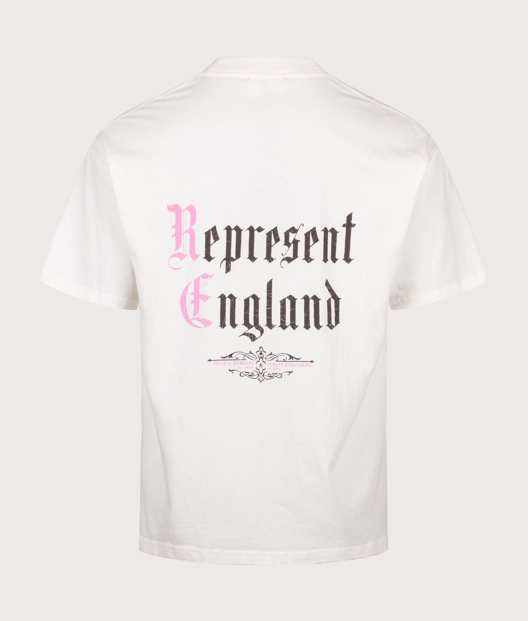 Represent Oversized Fit Private Members T-Shirt in Flat White at EQVVS Menswear. Back shot.