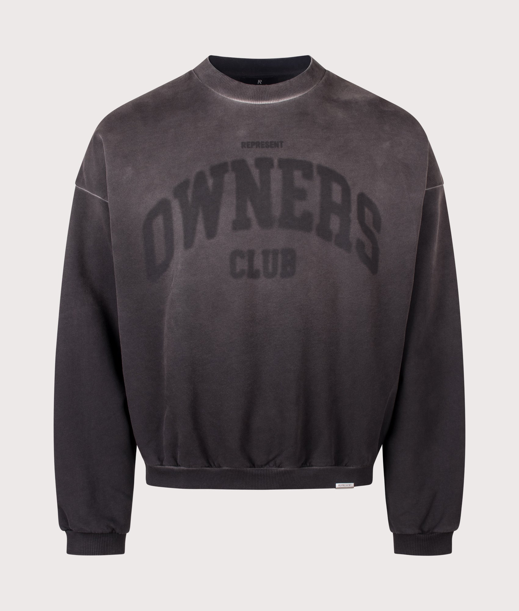 REPRESENT Oversized Fit Owners Sweatshirt in Vintage Black at EQVVS Menswear. Front shot.
