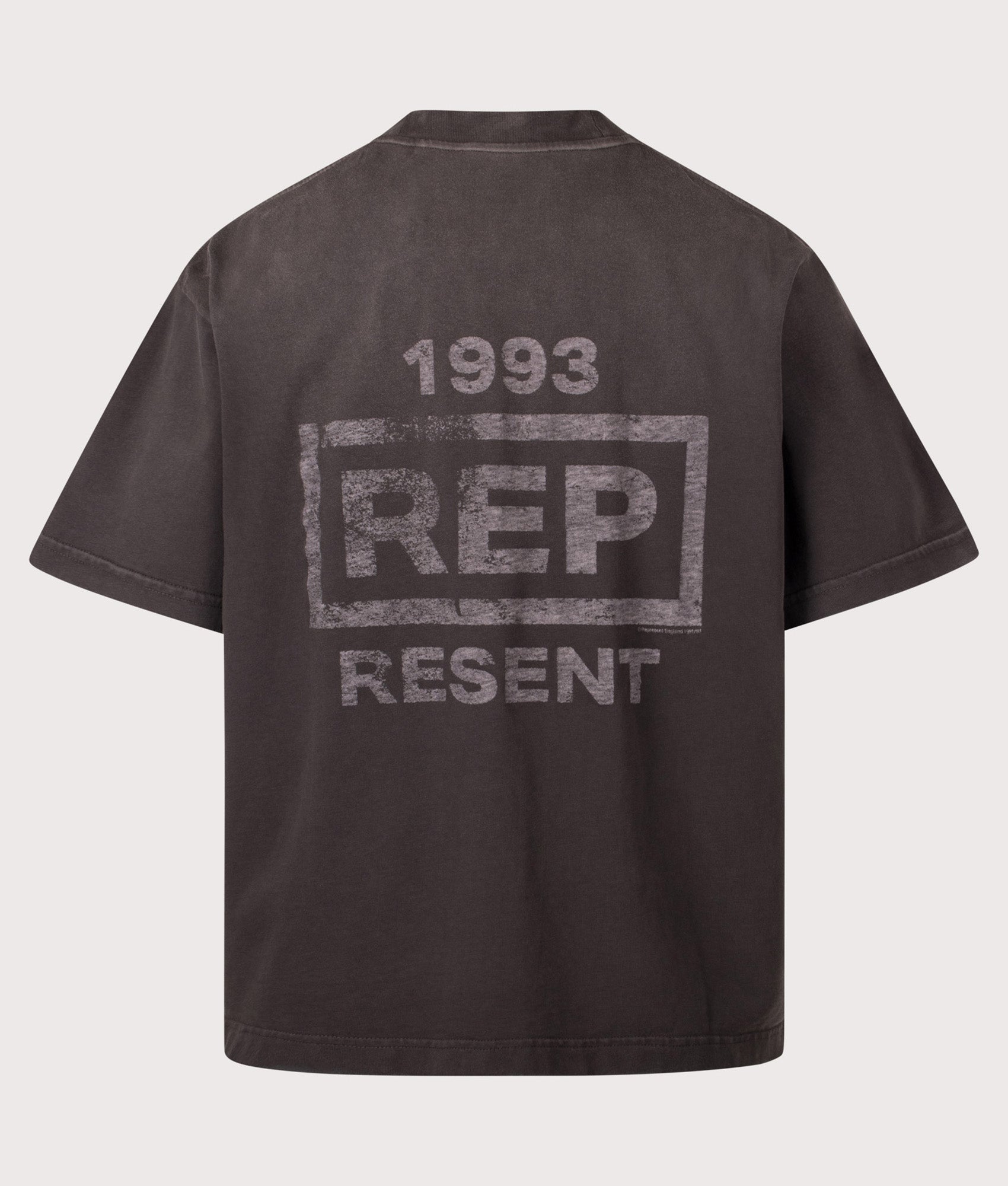 REPRESENT Oversized Box Fit Resent T-Shirt in Ash at EQVVS Menswear. Back shot.