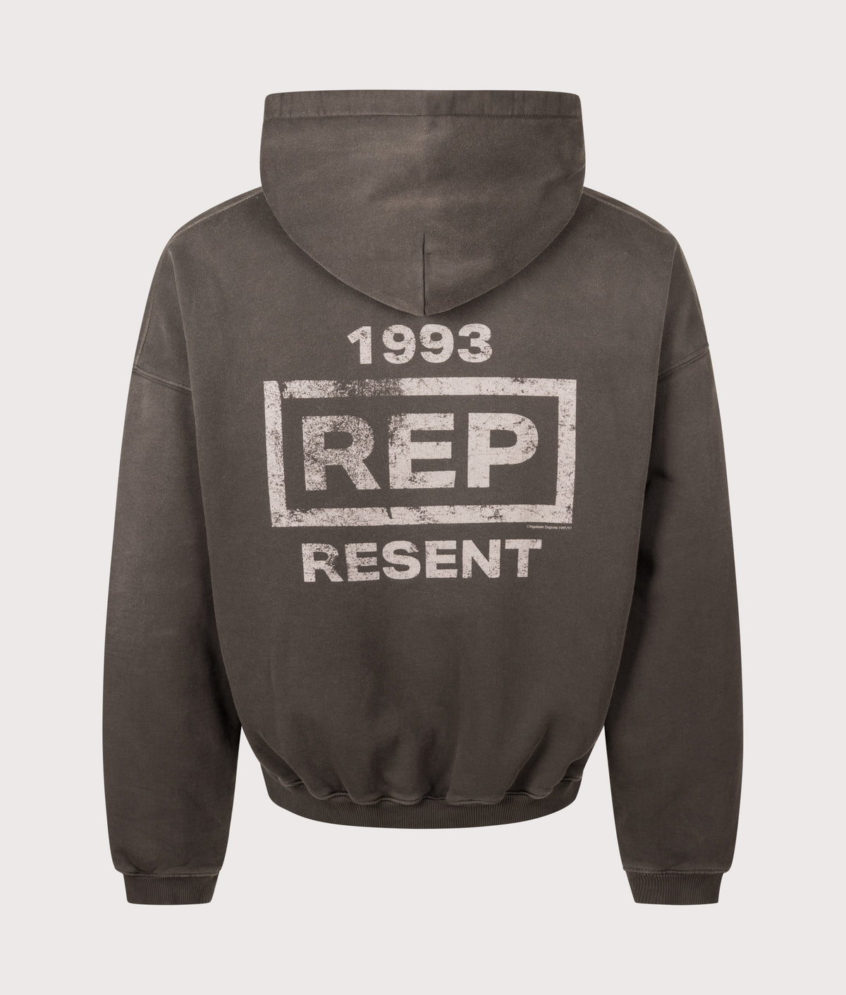 REPRESENT Oversized Fit Resent Hoodie in Ash at EQVVS Menswear. Back shot.