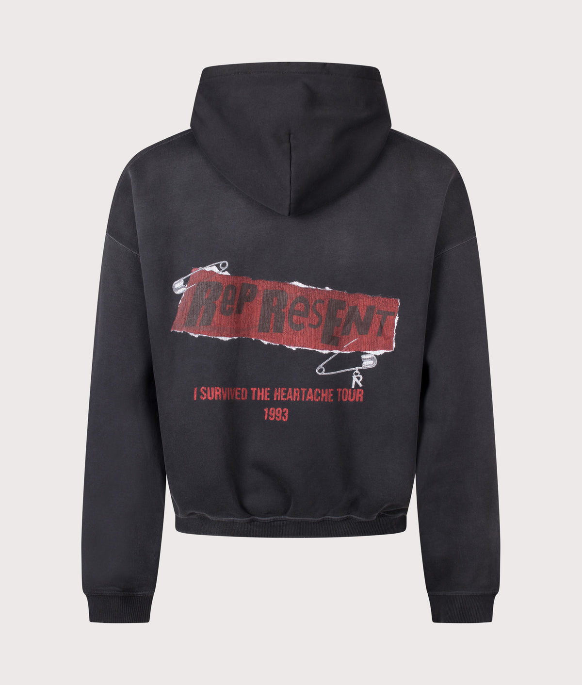 Represent Oversized Fit Ransom Hoodie in Vintage Black at EQVVS Menswear. Back shot.