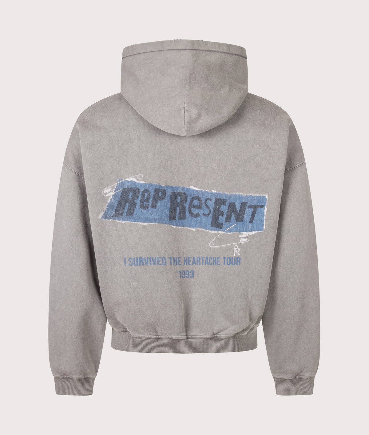 Represent Oversized Fit Ransom Hoodie in Oxidised Grey at EQVVS Menswear. Back shot.