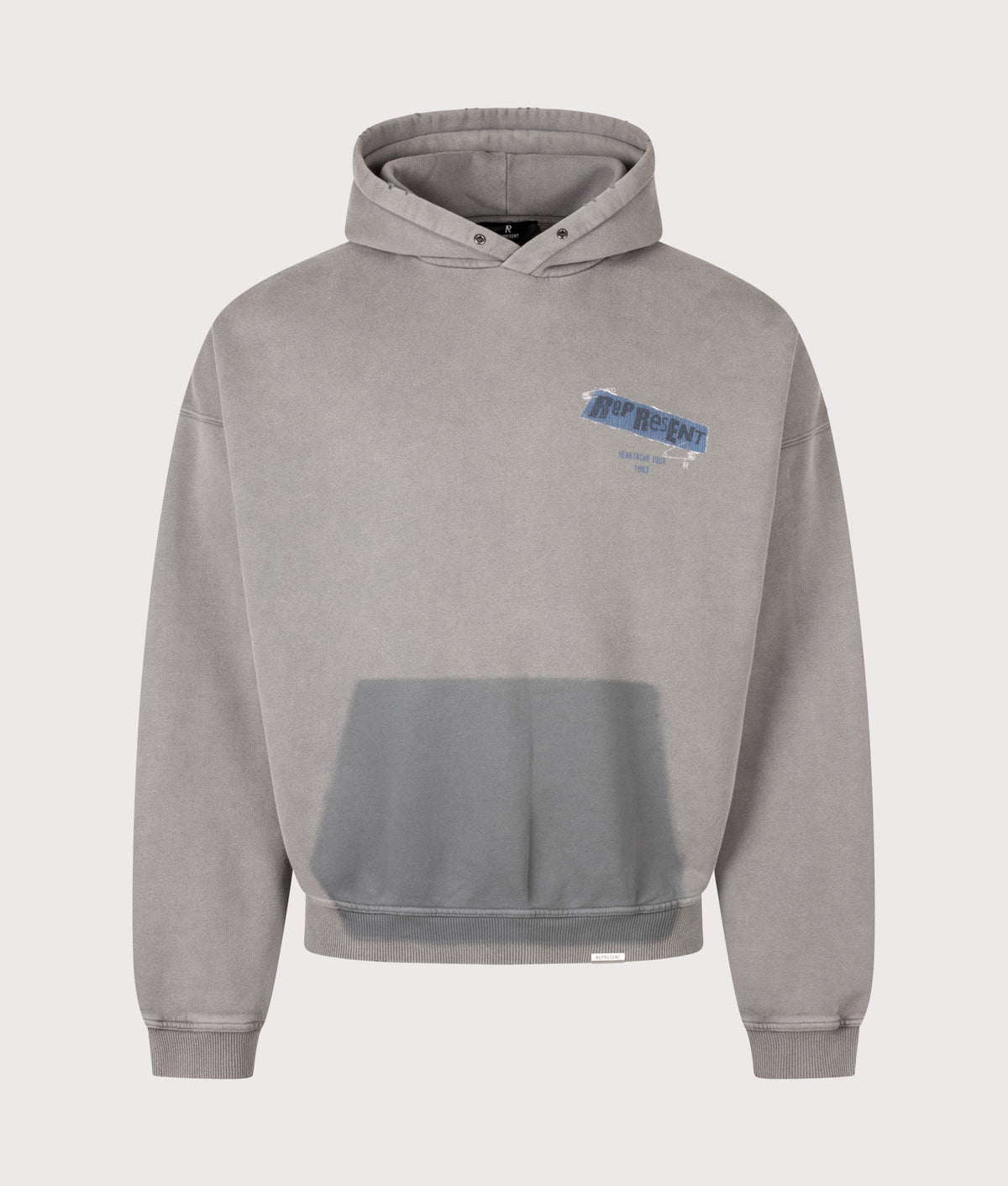 Represent Oversized Fit Ransom Hoodie in Oxidised Grey at EQVVS Menswear. Front shot.