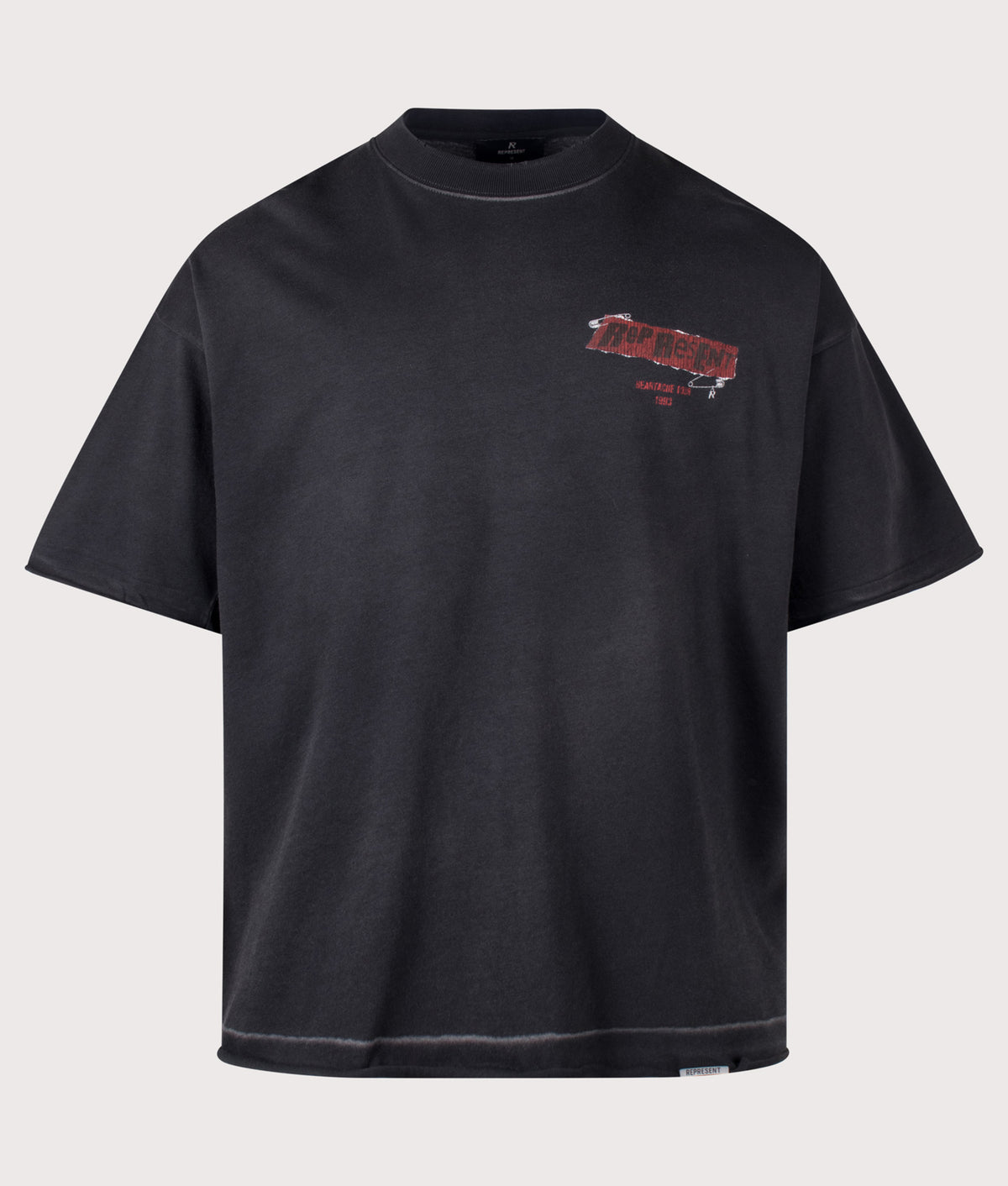 Represent Oversized Fit Ransom T-Shirt in Vintage Black at EQVVS Menswear. Front shot.