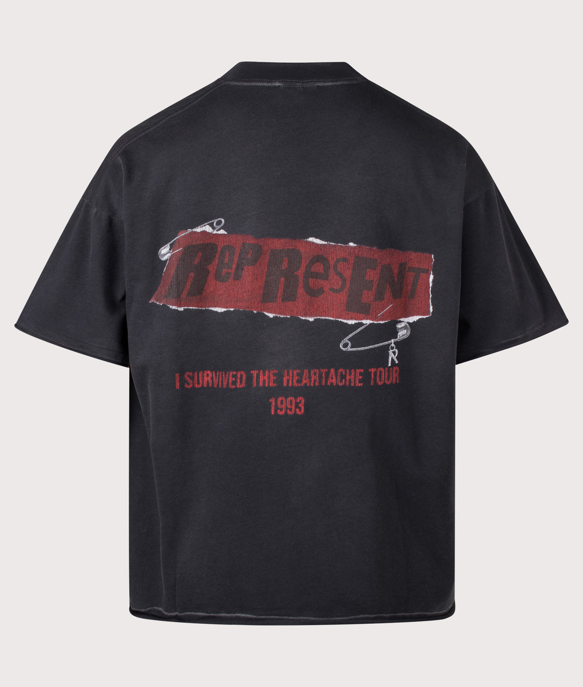 Represent Oversized Fit Ransom T-Shirt in Vintage Black at EQVVS Menswear. Back shot.