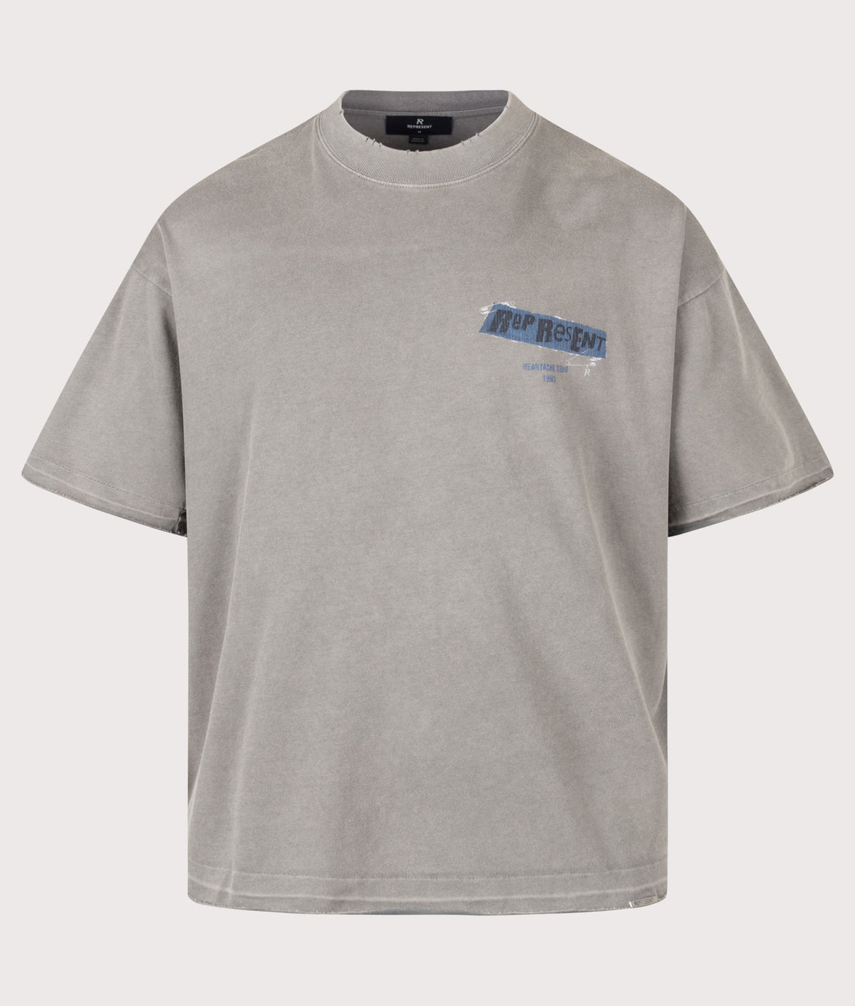 Represent Oversized Fit Ransom T-Shirt in Oxidised Grey at EQVVS Menswear. Front shot.