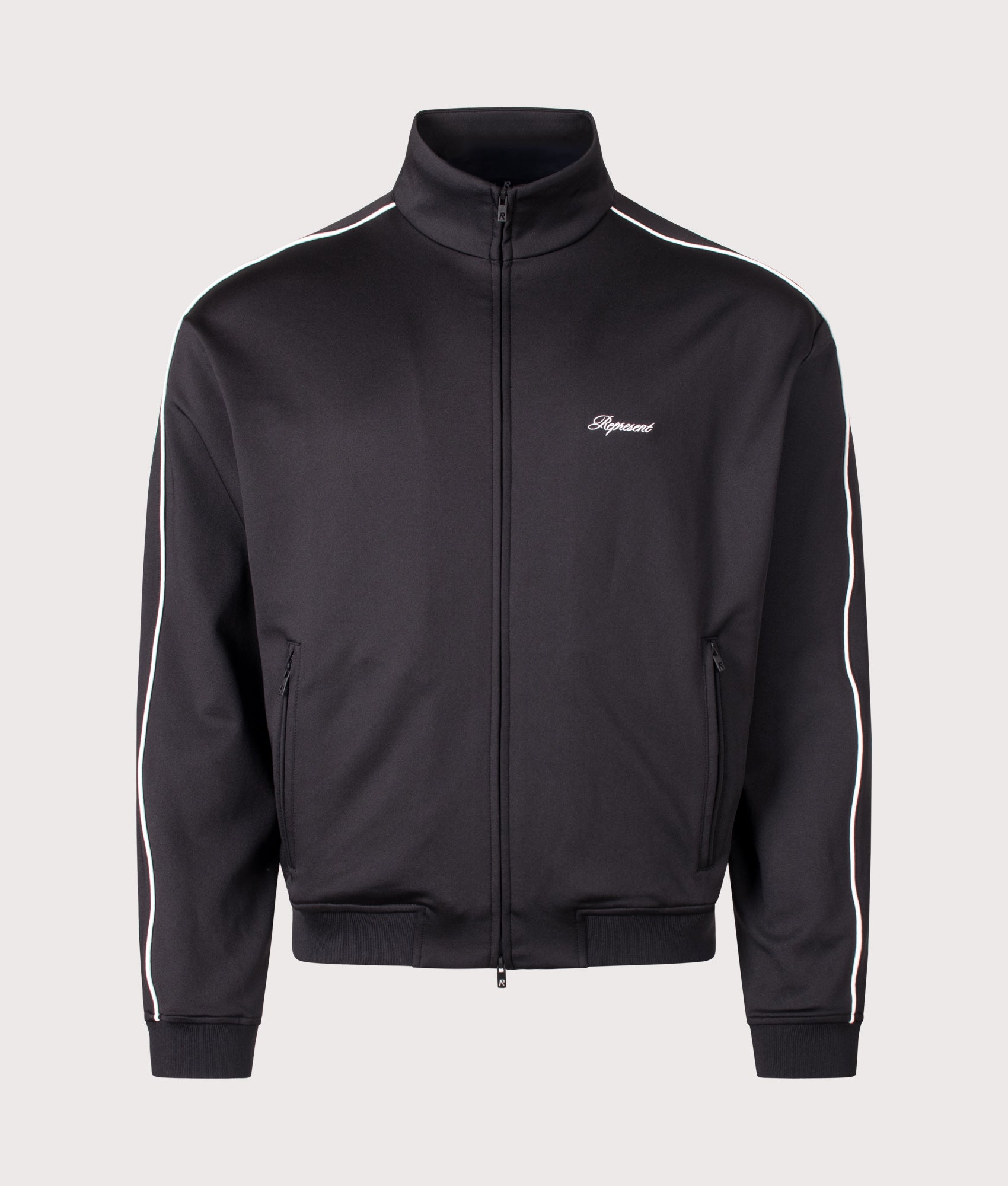 Represent Taped Track Top in Black at EQVVS menswear. Front shot.