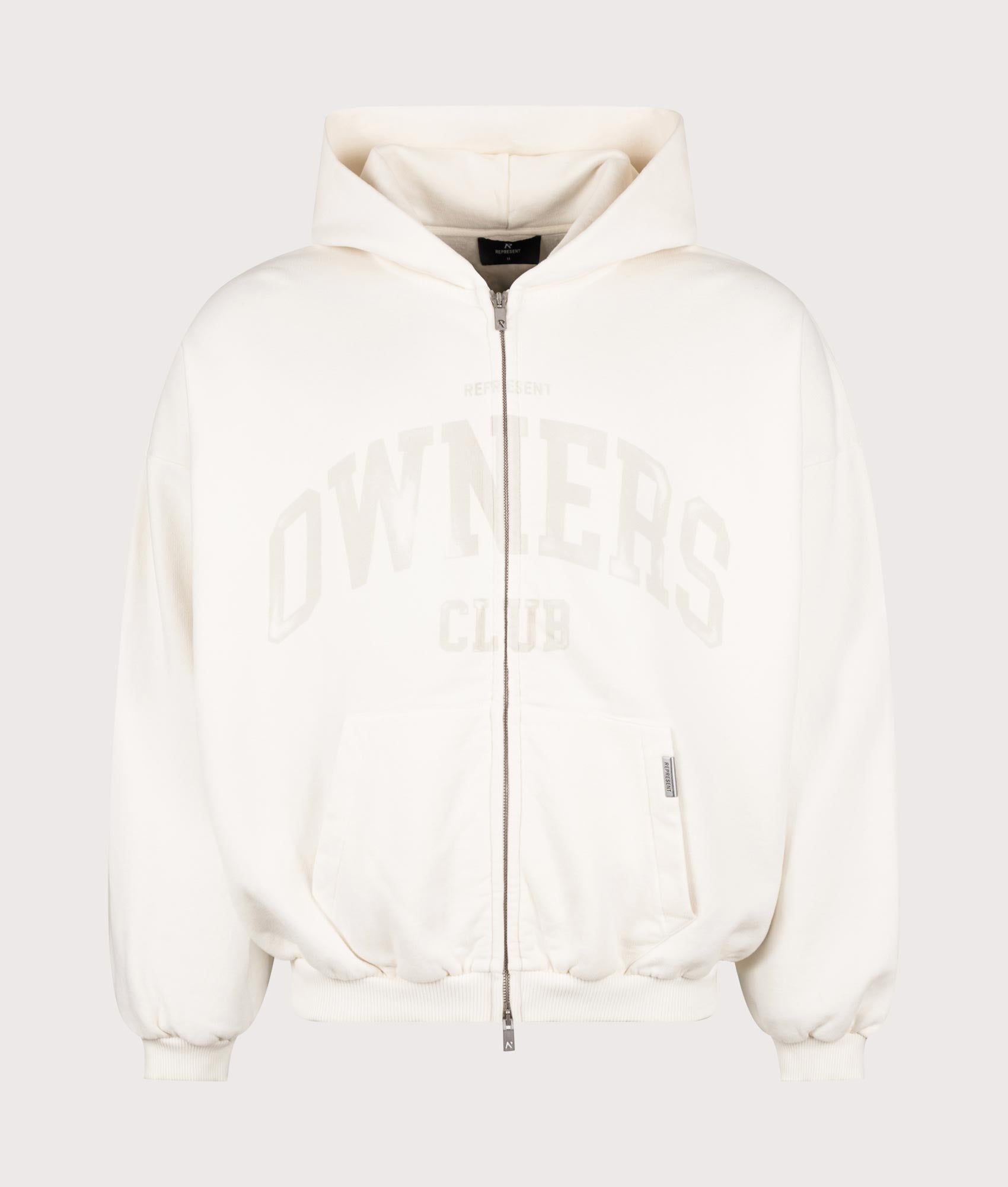 REPRESENT Owners Zip Through Hoodie in Chalk at EQVVS Menswear. Front shot.