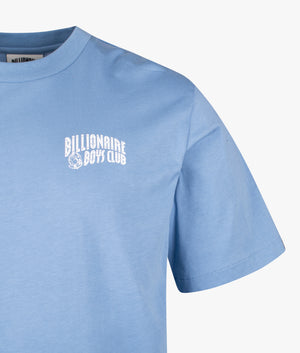 Small Arch Logo T-Shirt in Powder Blue White Powder. 100% Cotton | Billionaire Boys Club | Shot at EQVVS |  Front detail shot 