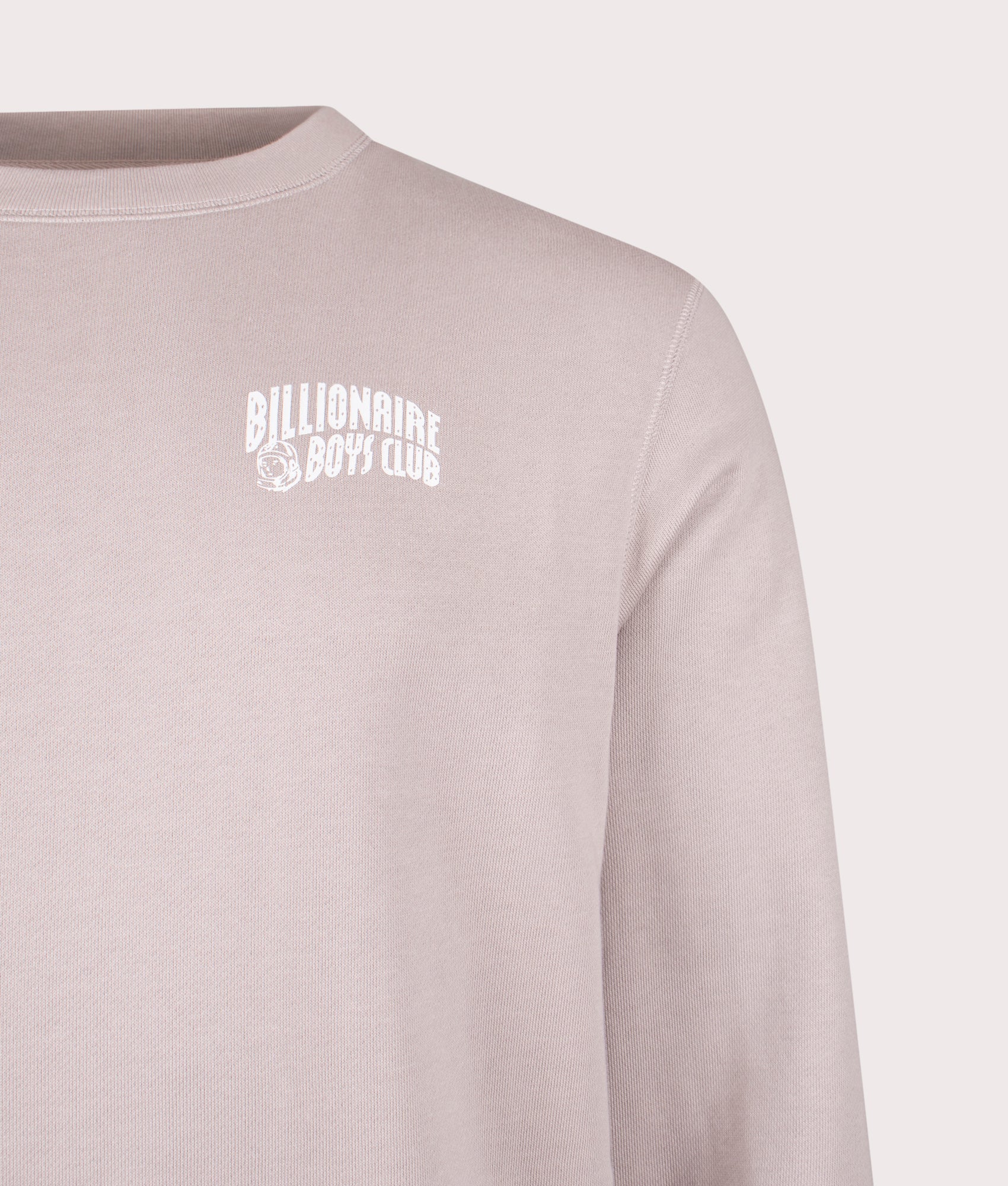 Small Arch Logo Sweatshirt in Flat Grey. 100% Cotton | Billionaire Boys Club | Shot at EQVVS | Front detail shot 