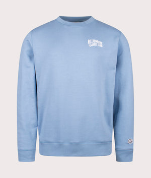 Small Arch Logo Sweatshirt in Powder Blue White Logo. 100% Cotton | Billionaire Boys Club | Shot at EQVVS |  Front shot 