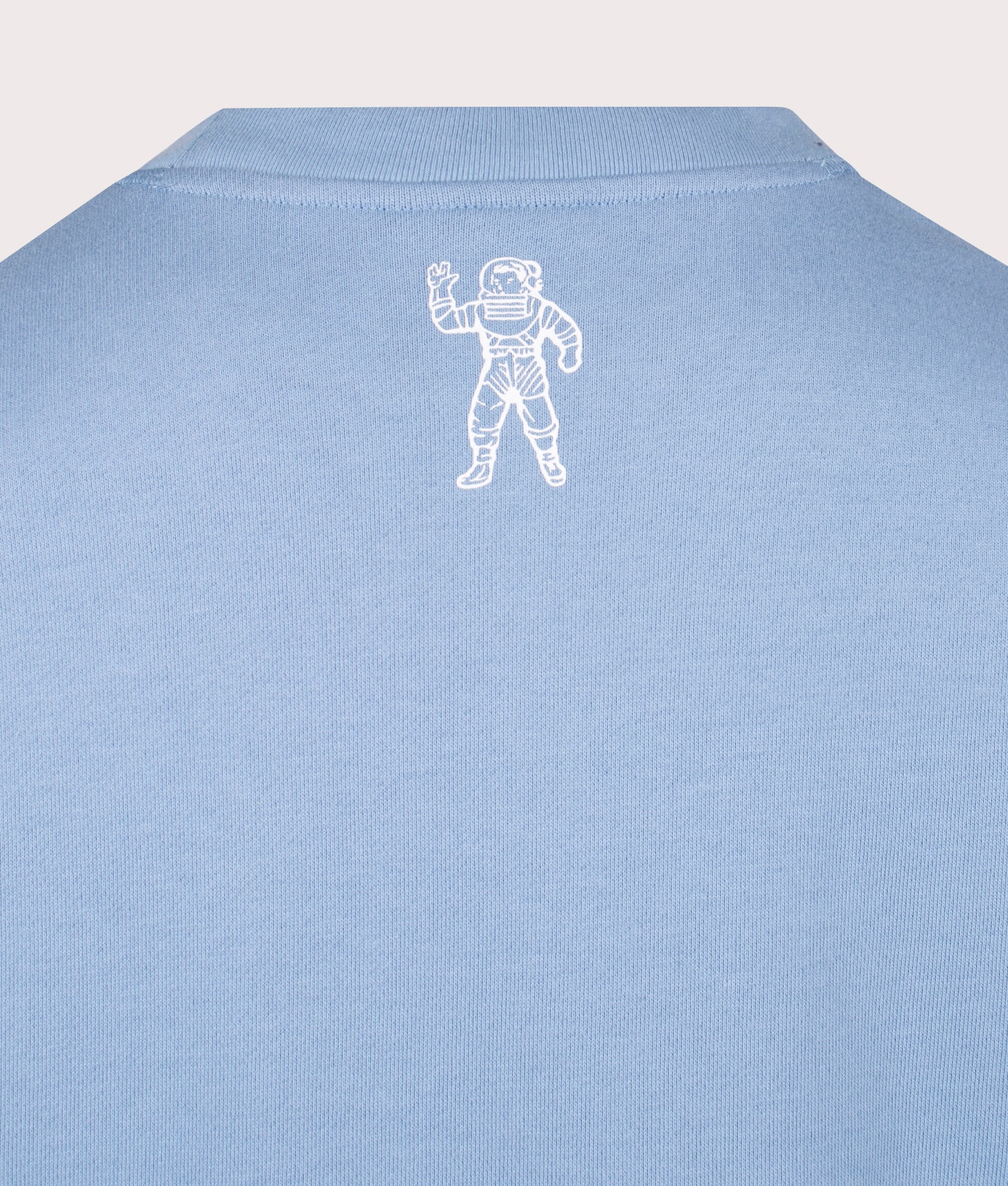 Small Arch Logo Sweatshirt in Powder Blue White Logo. 100% Cotton | Billionaire Boys Club | Shot at EQVVS | Back detail shot 