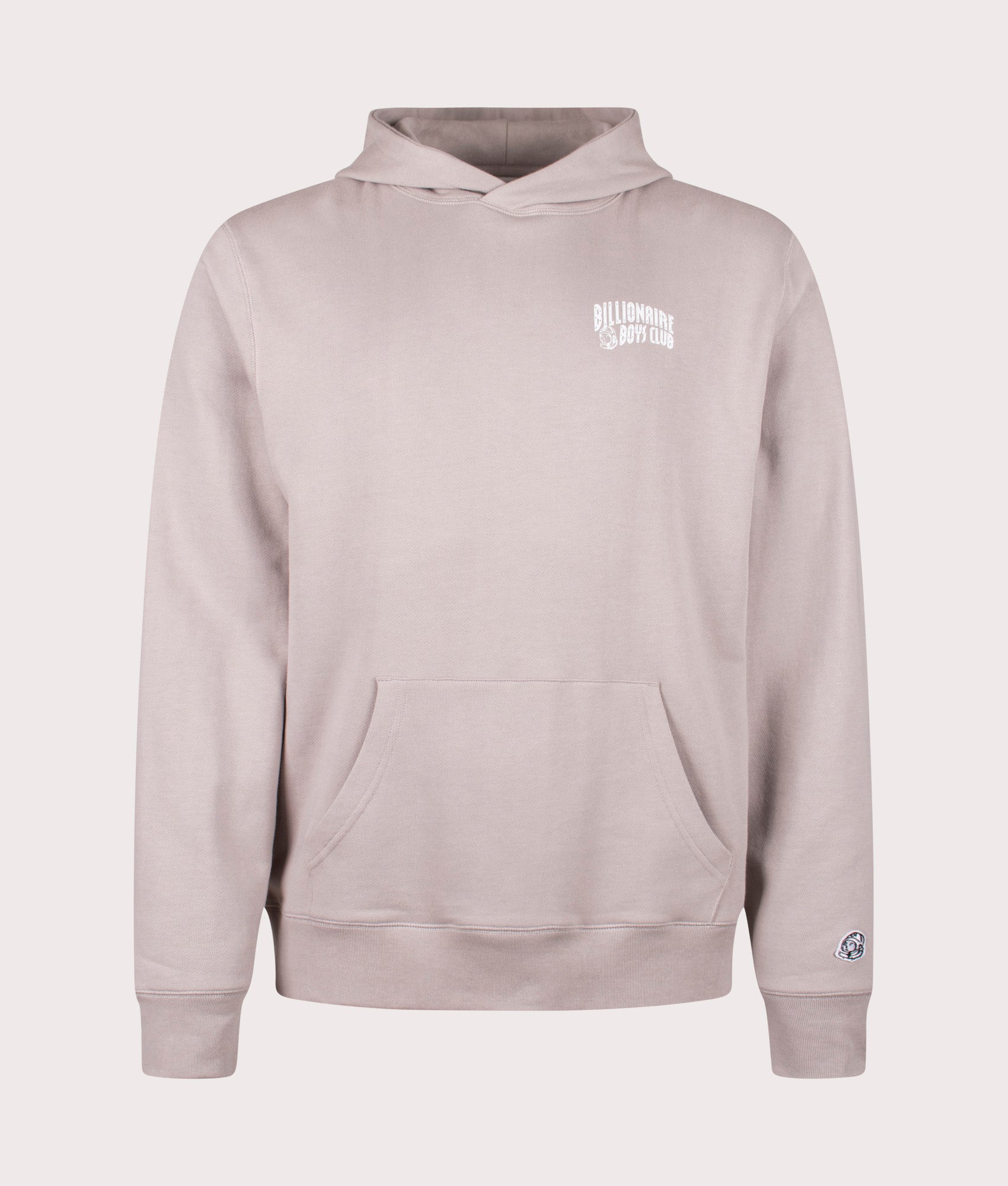 Small Arch Logo Hoodie in Flat Grey. 100% Cotton | Billionaire Boys Club | Shot at EQVVS | Front shot 
