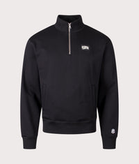 Woven Patch Quarter Zip Sweatshirt: Black 