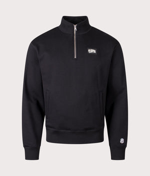 Woven Patch Quarter Zip Sweatshirt in Black. 100% Cotton | Billionaire Boys Club | Shot at EQVVS | Front shot 