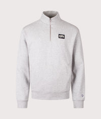 Woven Patch Quarter Zip Sweatshirt: Heather Grey 