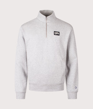 Woven Patch Arch Logo Quarter Zip Crewneck in Heather Grey | Billionaire Boys Club | Shot at EQVVS | Front shot 