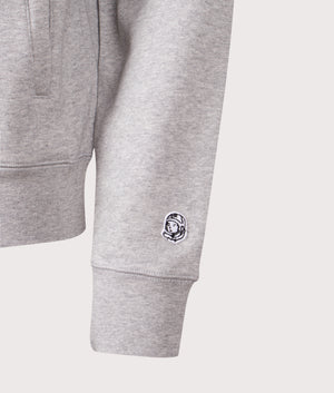 Woven Patch Arch Logo Quarter Zip Crewneck in Heather Grey | Billionaire Boys Club | Shot at EQVVS | Cuff detail shot 