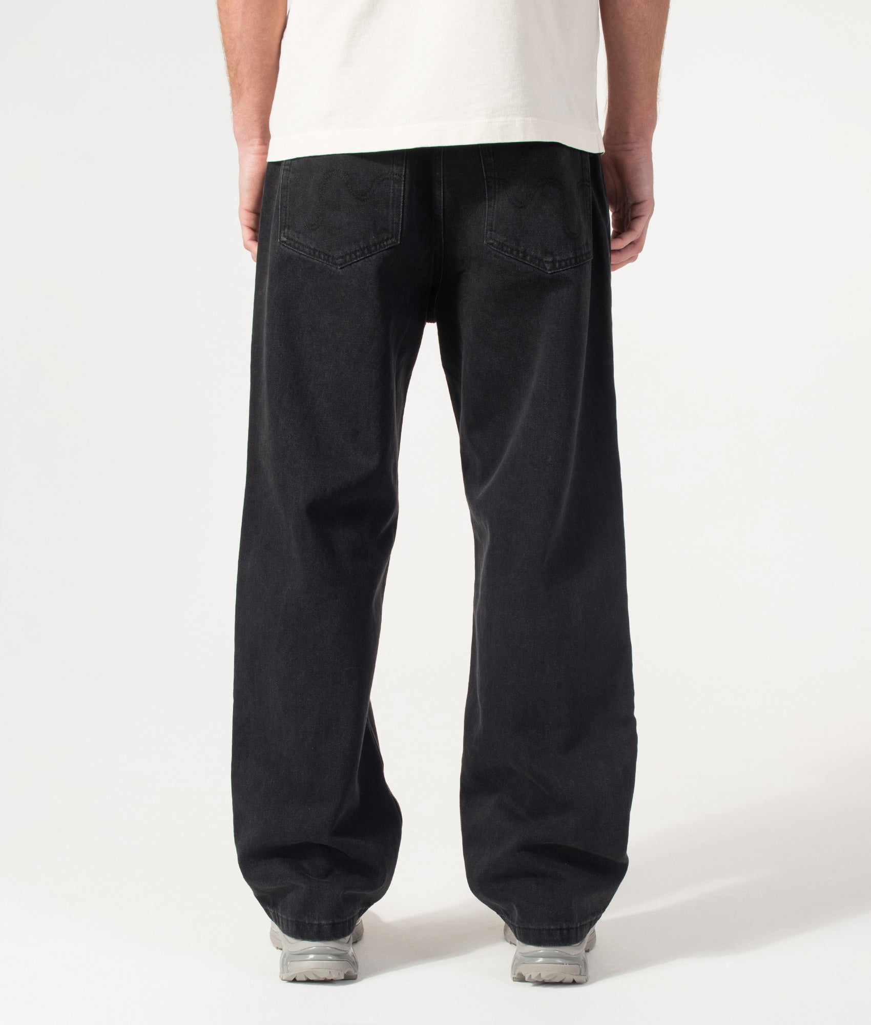 ICECREAM  Running Dog Double Scoop Denim Jeans in Black at EQVVS Menswear. Model back shot.