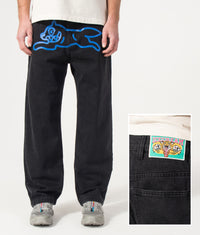 Loose Fit Running Dog Double Scoop Denim Jeans: Black 