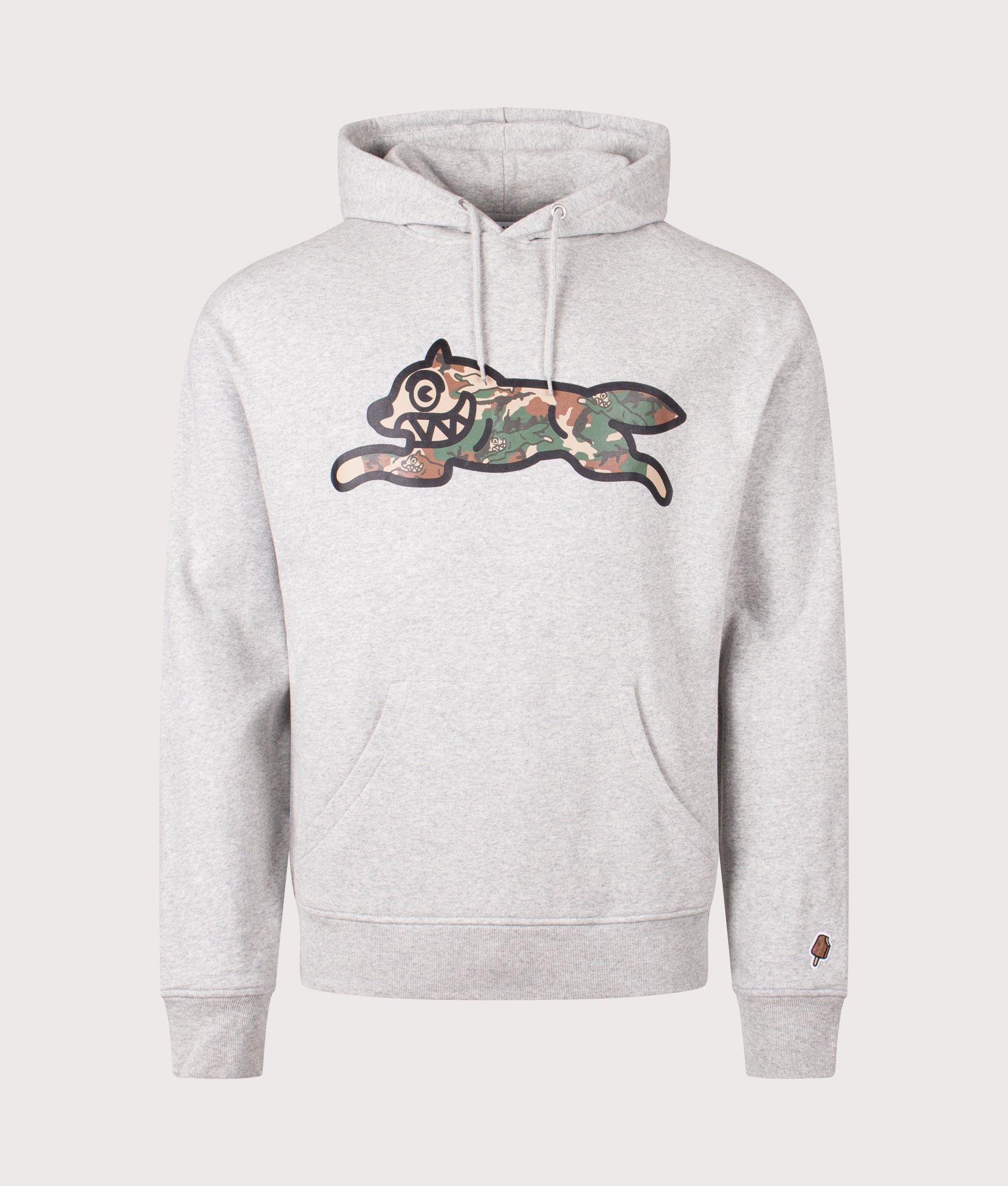 Woodland Camo Running Dog Hoodie by ICE CREAM in Grey. Shot by EQVVS. Front shot.