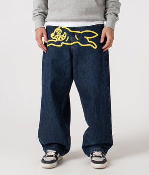 Running Dog Triple Scoop Denim Pants by ICECREAM in Dark Wash. Shot by EQVVS. Front shot.