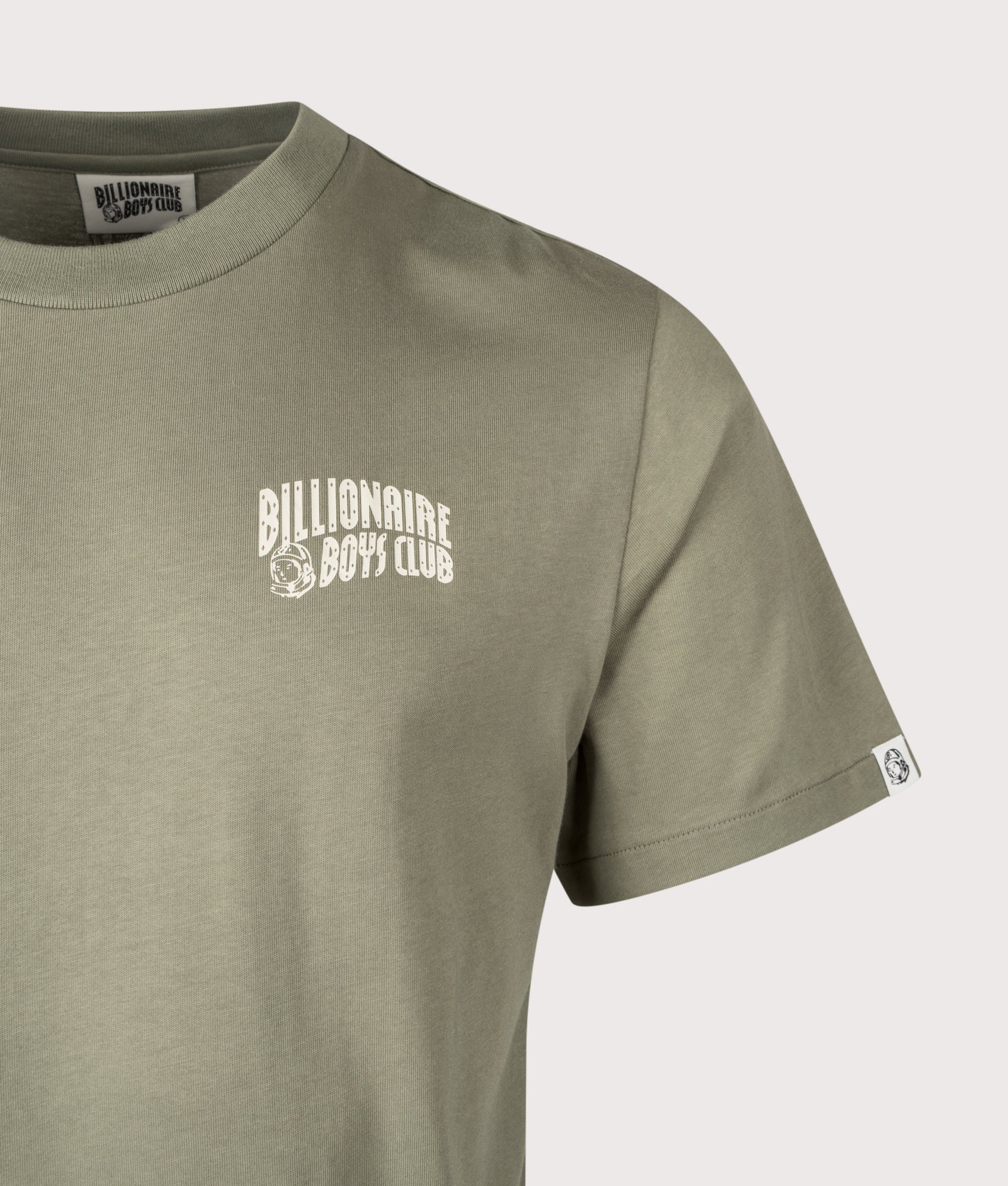 Small Arch Logo T-Shirt in Olive/Ecru | 100% Cotton | Billionaire Boys Club | EQVVS | Front detail shot 