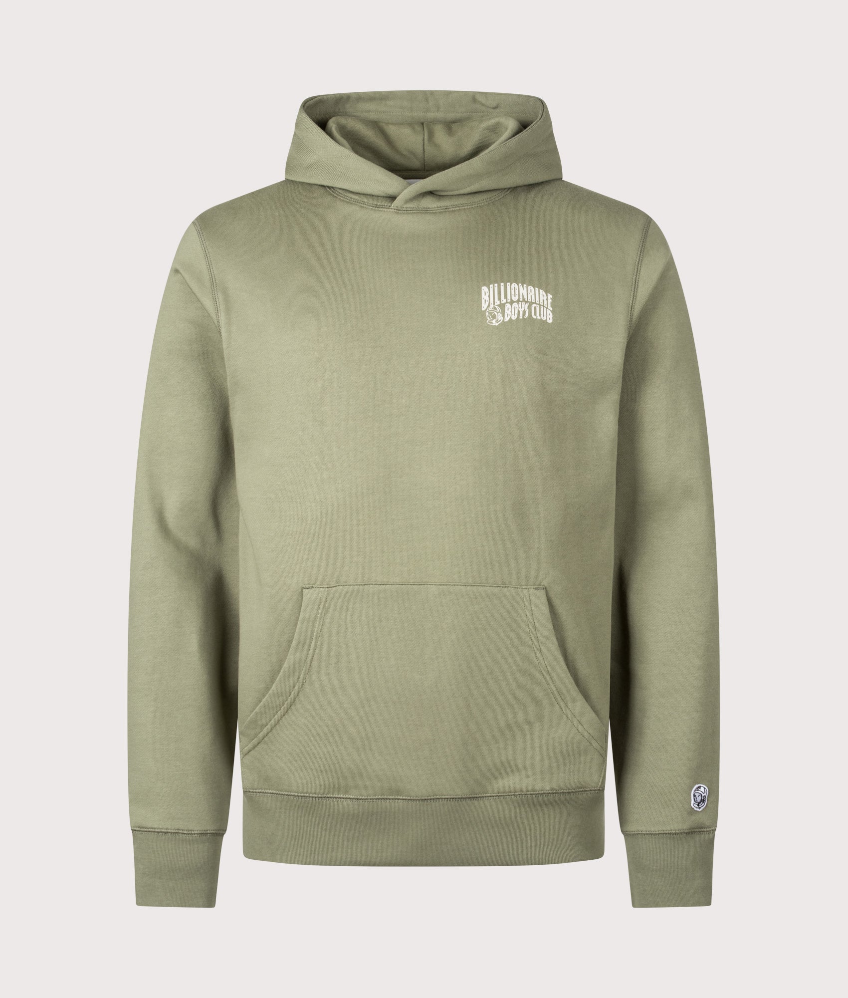 Billionaire Boy's Club Small Arch Logo Hoodie in Olive and Ecru at EQVVS Menswear. Front shot.